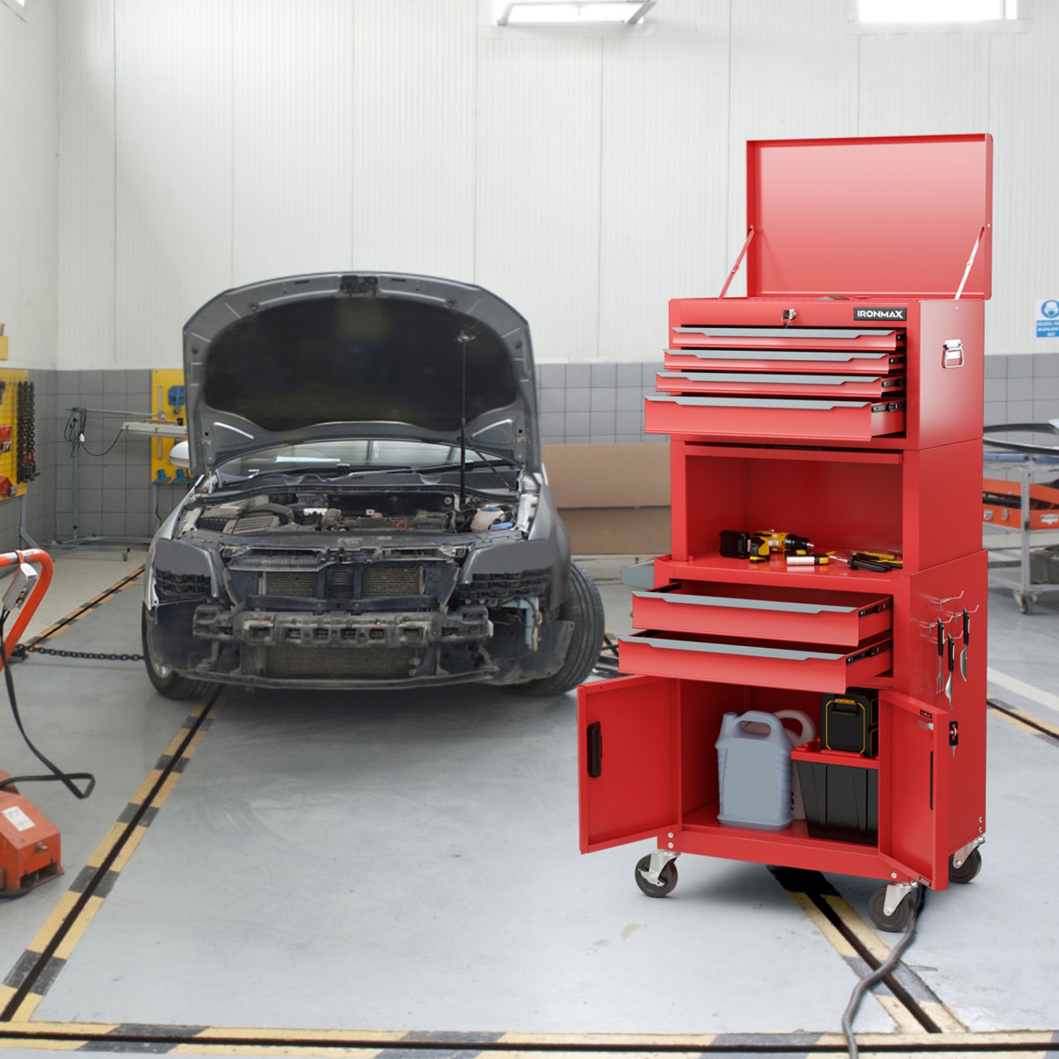 6-Drawer Rolling Tool Chest 3-in-1 Heavy-Duty Storage Cabinet with Universal Wheels