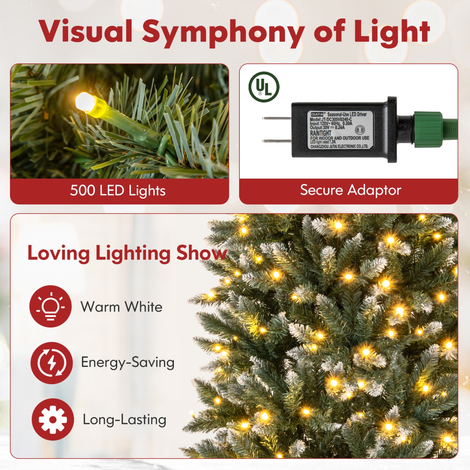Costway 9FT Pre-Lit Christmas Tree Hinged Slim Pencil Xmas with 500 LED Lights & 1298 Tips