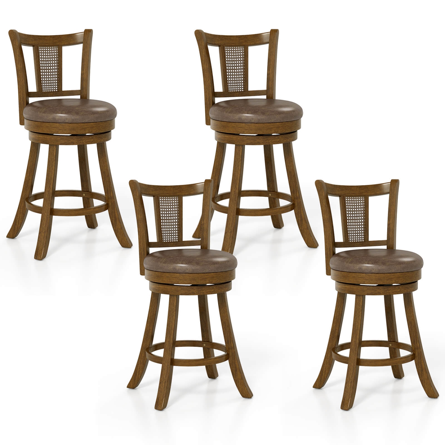 Costway Set of 2/4 Bar Stools 25"/30" Swivel Bar Chairs with PE Rattan Backrest & Footrest