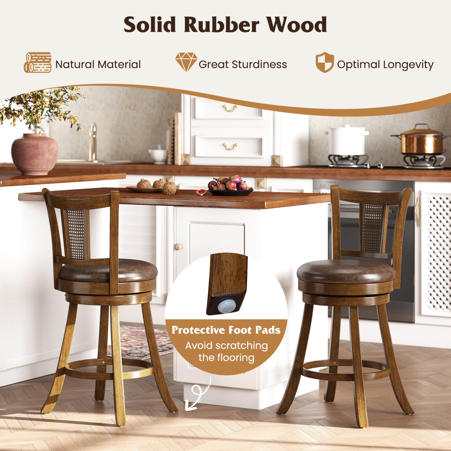 Costway Set of 2/4 Bar Stools 25"/30" Swivel Bar Chairs with PE Rattan Backrest & Footrest