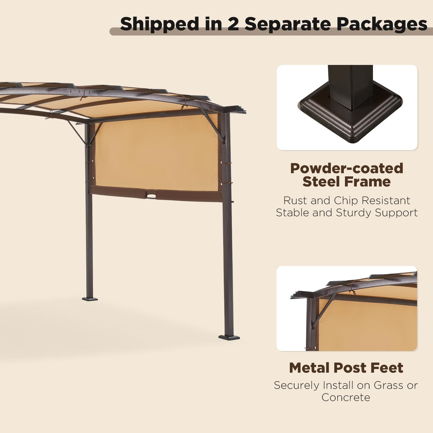 Pergola extérieure AECOJOY, 9 x 12 pi, abris de jardin en métal en liquidation, auvent rétractable avec support pour pare-soleil et pluie