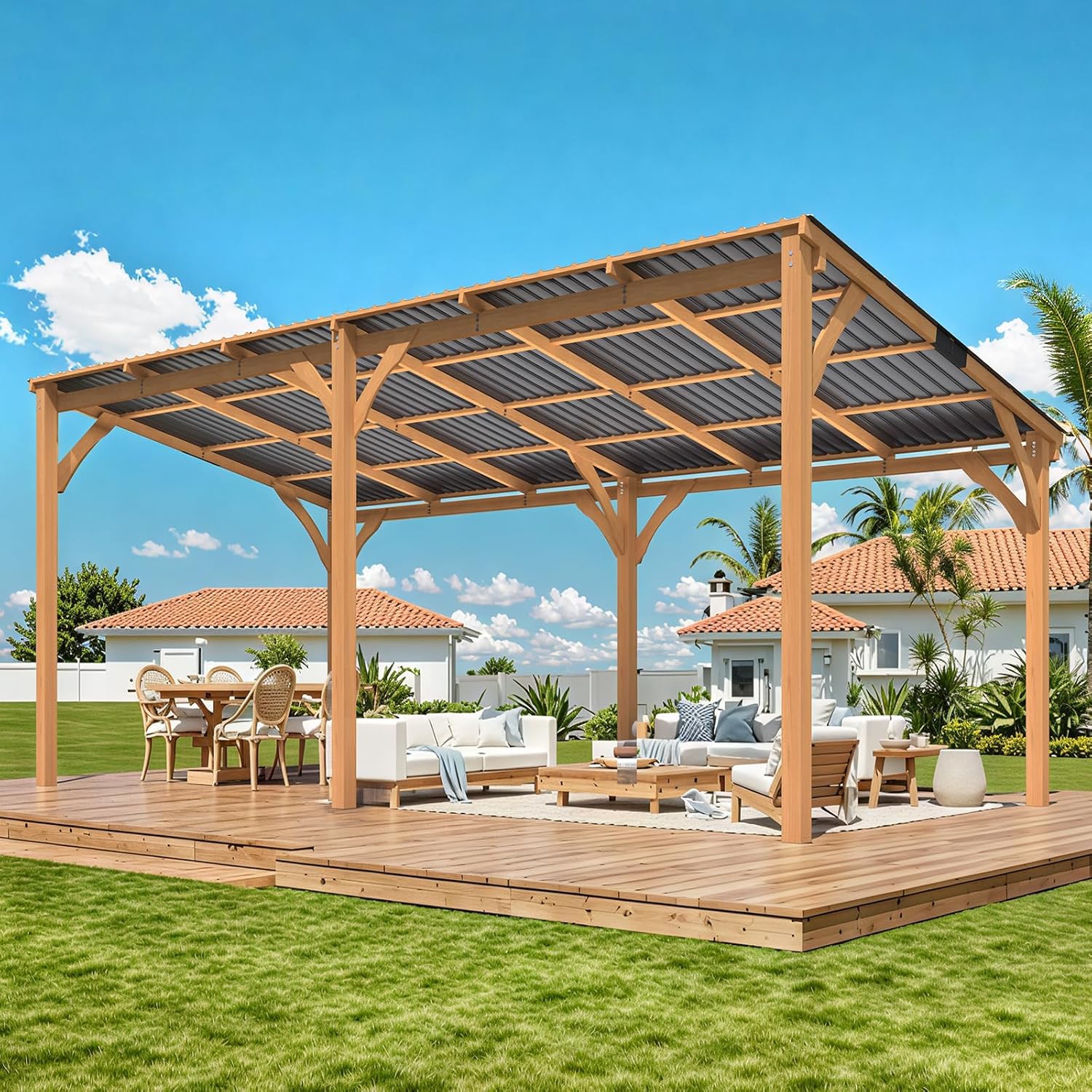 AECOJOY – Abri de jardin extérieur en bois de 20 x 10 pi pour patio, Pergolas et abris de jardin en bois à toit mou ou ou à toit rigide en cèdre en