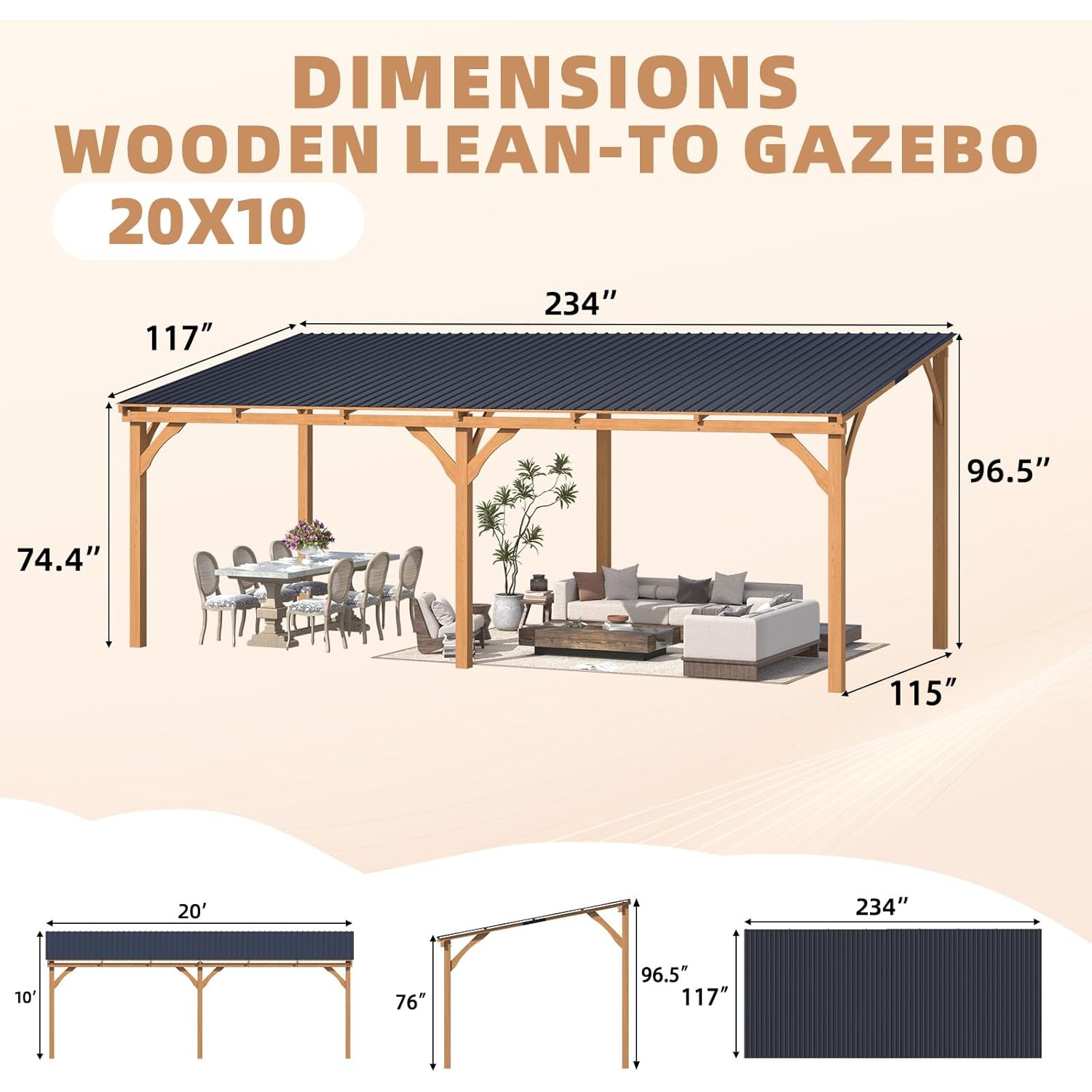 AECOJOY – Abri de jardin extérieur en bois de 20 x 10 pi pour patio, Pergolas et abris de jardin en bois à toit mou ou ou à toit rigide en cèdre en