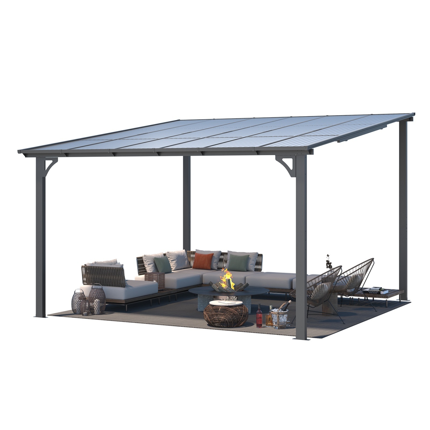 AECOJOY – Abri de jardin de 12 x 12 pi, pergola murale en liquidation, auvent pour abri de jardin extérieur pour terrasse, noir