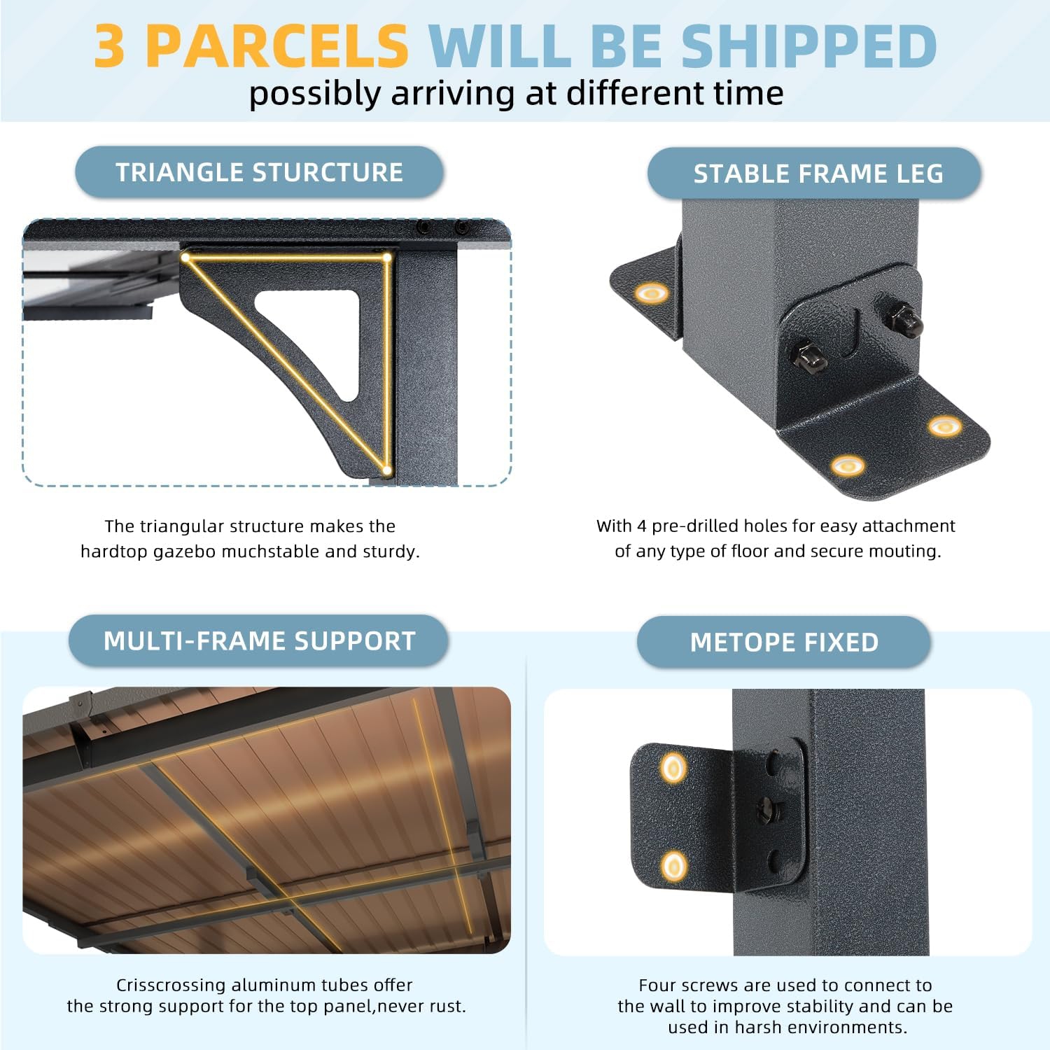 AECOJOY – Abri de jardin de 12 x 12 pi, pergola murale en liquidation, auvent pour abri de jardin extérieur pour terrasse, noir