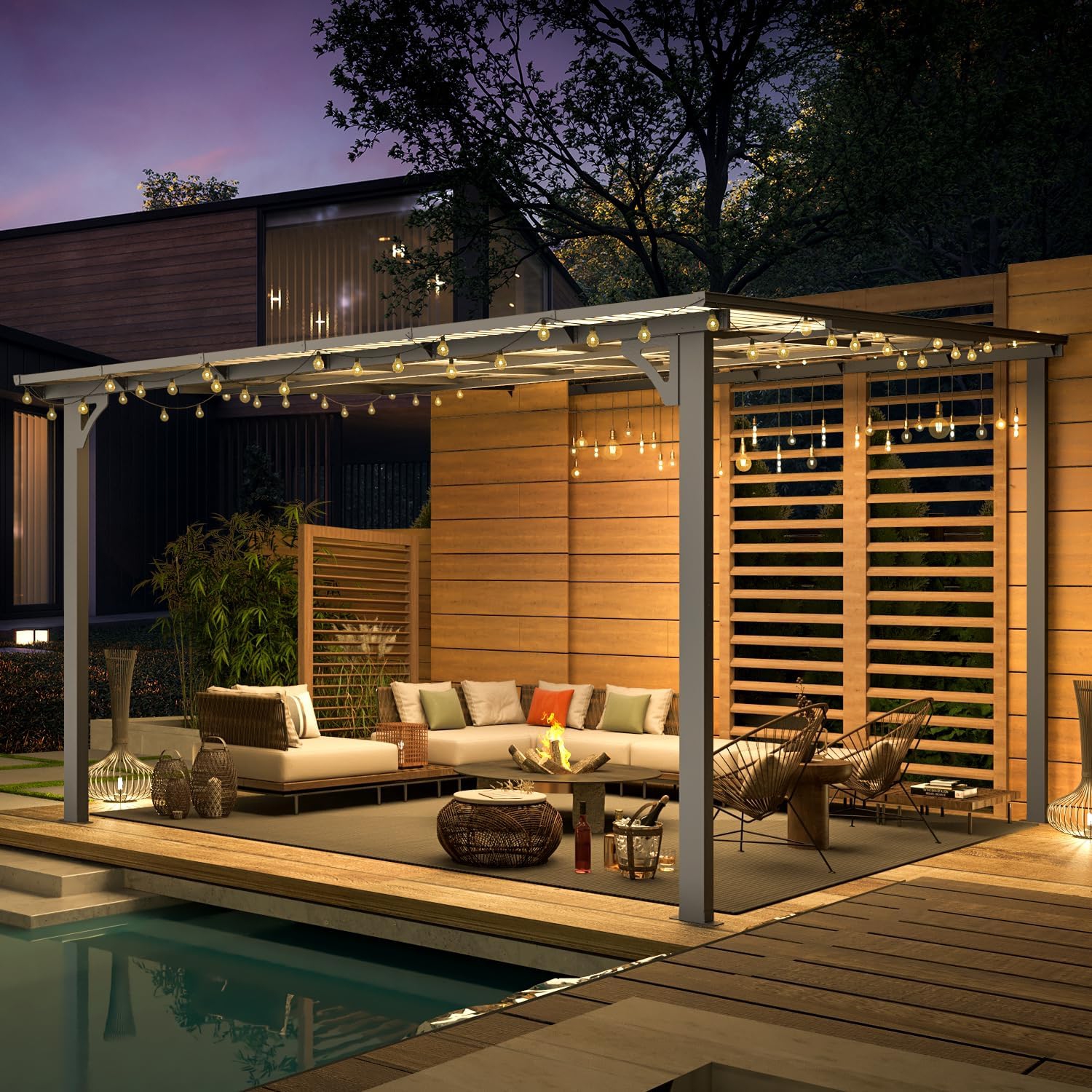 AECOJOY – Abri de jardin de 12 x 12 pi, pergola murale en liquidation, auvent pour abri de jardin extérieur pour terrasse, noir