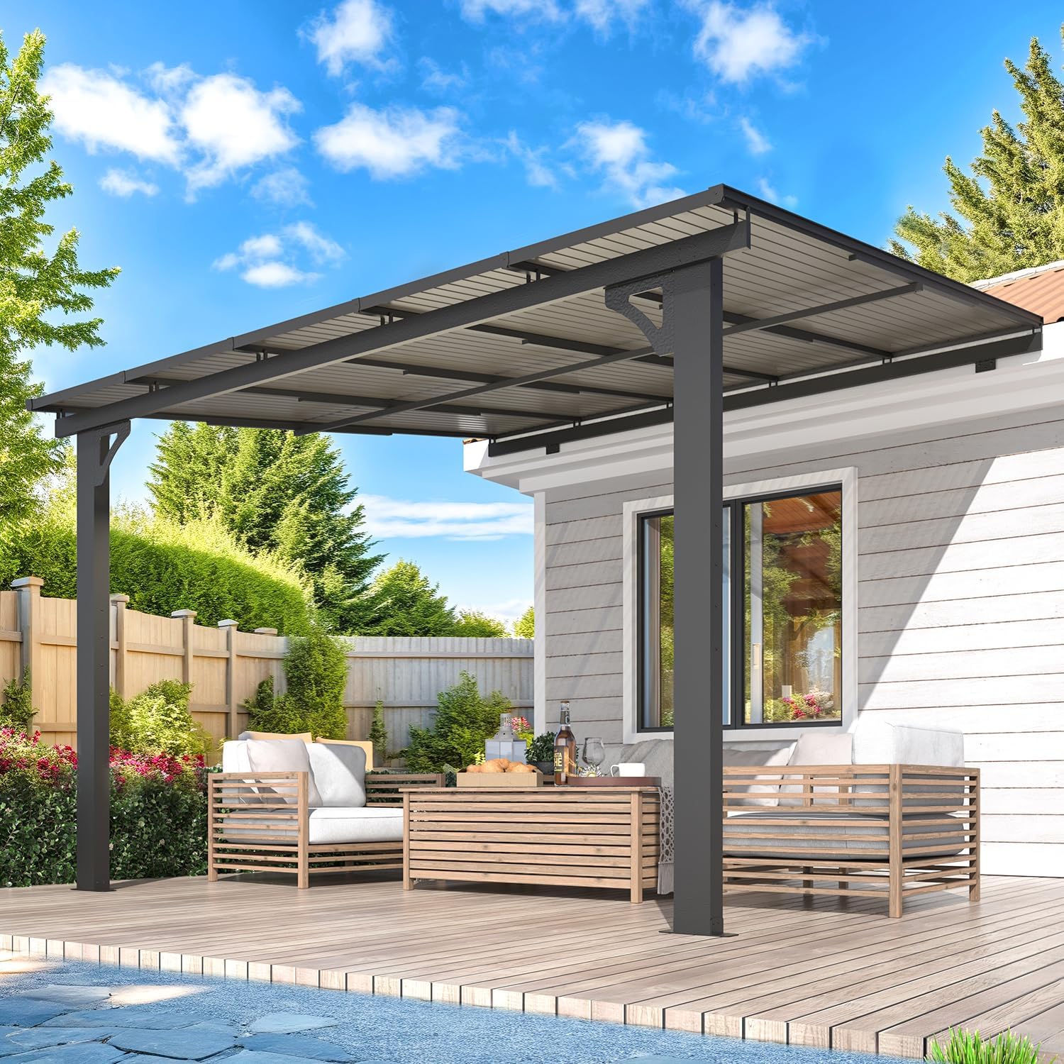 AECOJOY – Grand abri de jardin mural de 10 x 10 pi, pergola pour abri de jardin extérieur à hauteur réglable pour patio