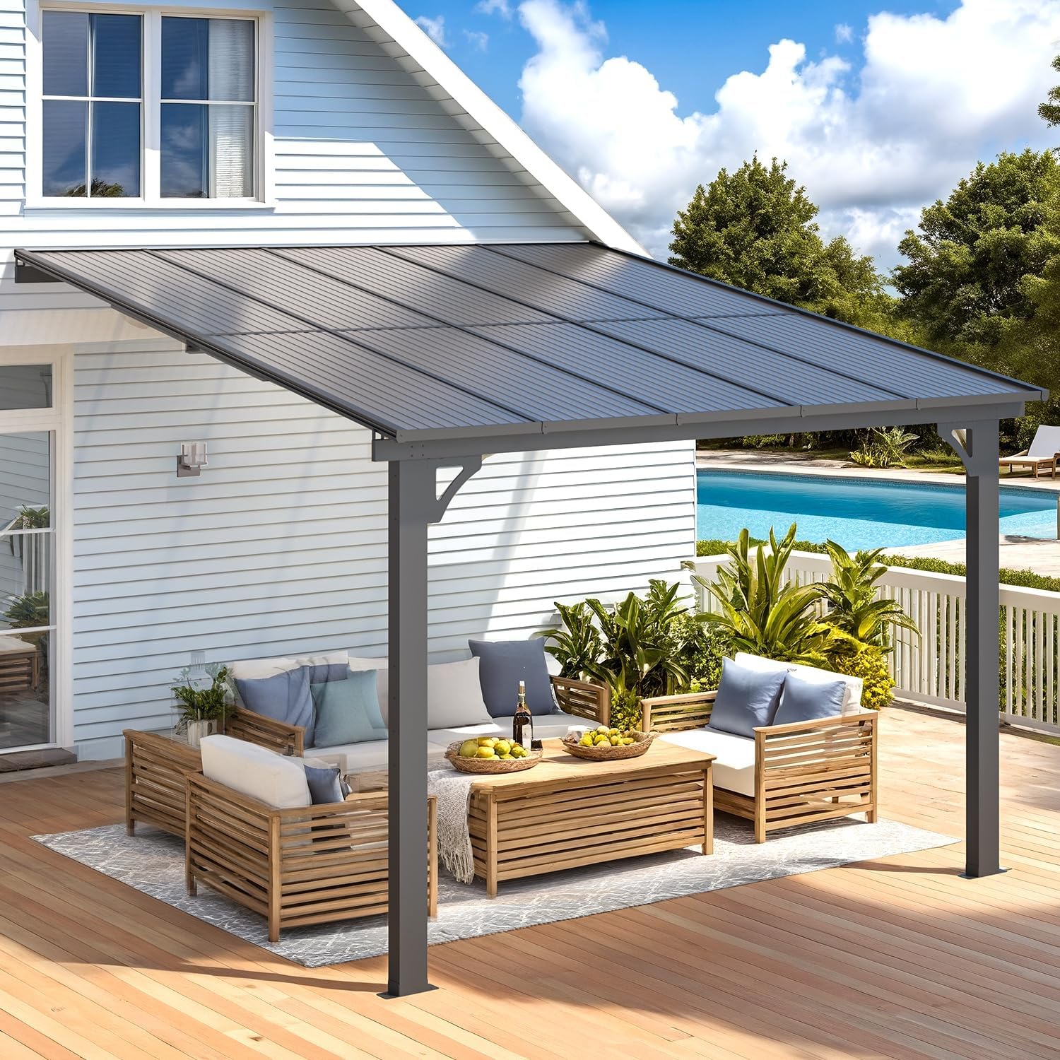 AECOJOY – Grand abri de jardin mural de 10 x 10 pi, pergola pour abri de jardin extérieur à hauteur réglable pour patio