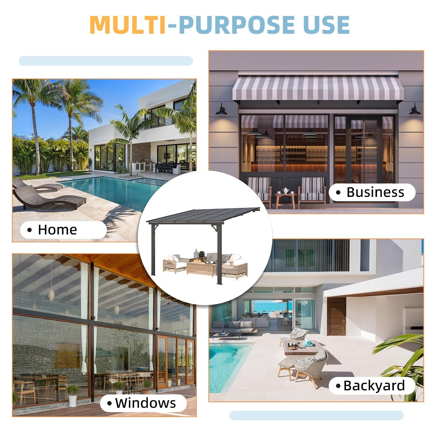 AECOJOY – Grand abri de jardin mural de 10 x 10 pi, pergola pour abri de jardin extérieur à hauteur réglable pour patio