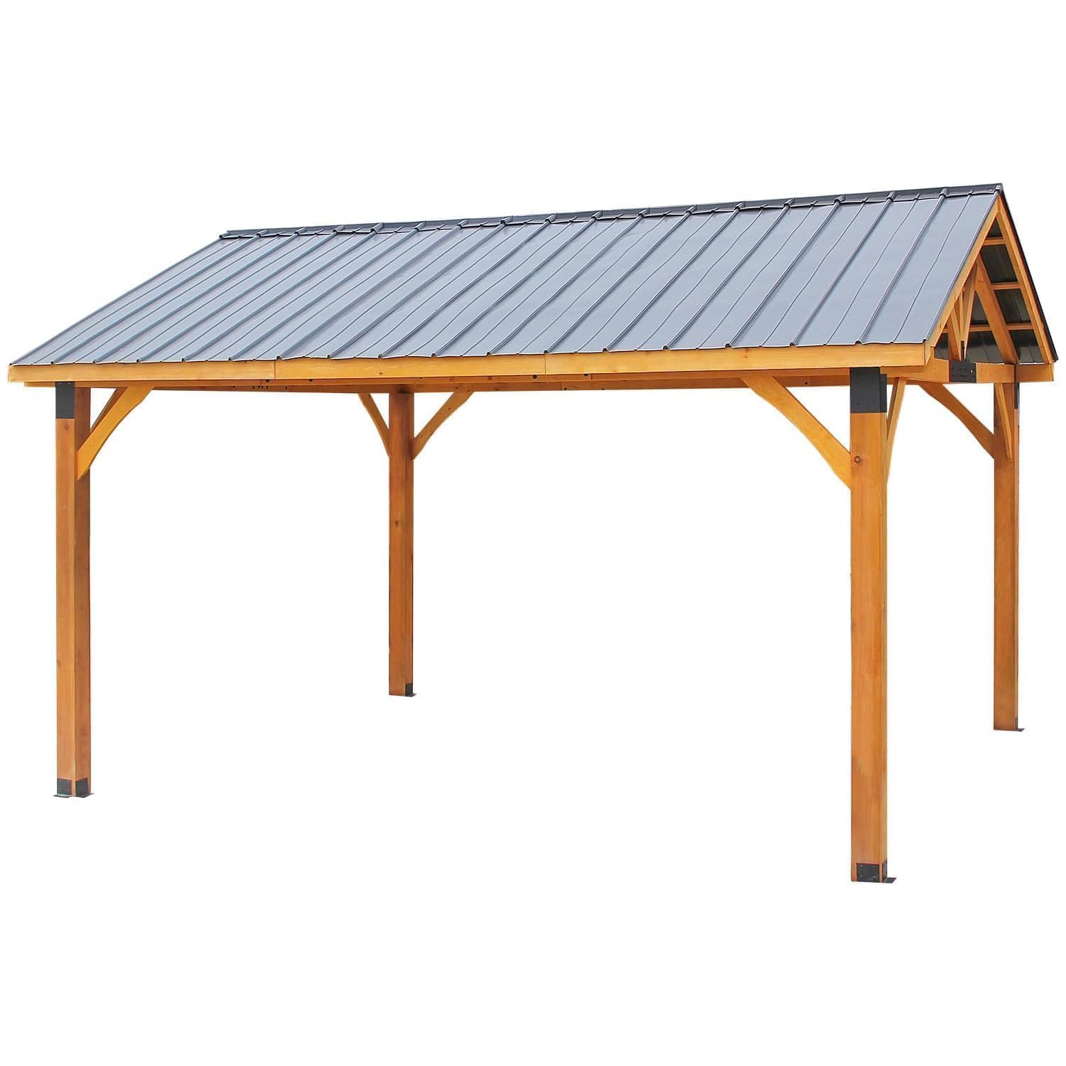 AECOJOY – Abri de jardin en bois de 14 x 12 pi en liquidation pour barbecue extérieur avec toit en pyramide en polycarbonate à isolation thermique