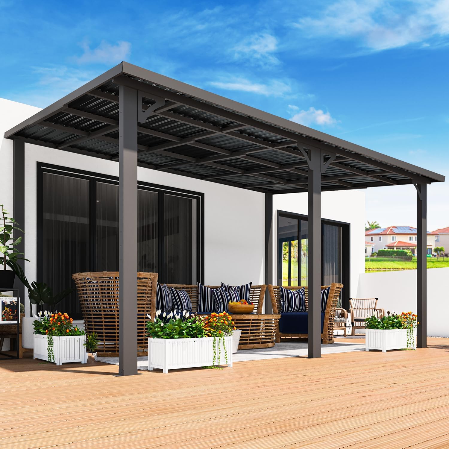 Pergola d'extérieur AECOJOY, toit rigide, 14 x 10 pi, Pergola et abris de jardin robustes, en liquidation, en maigre jusqu'au métal