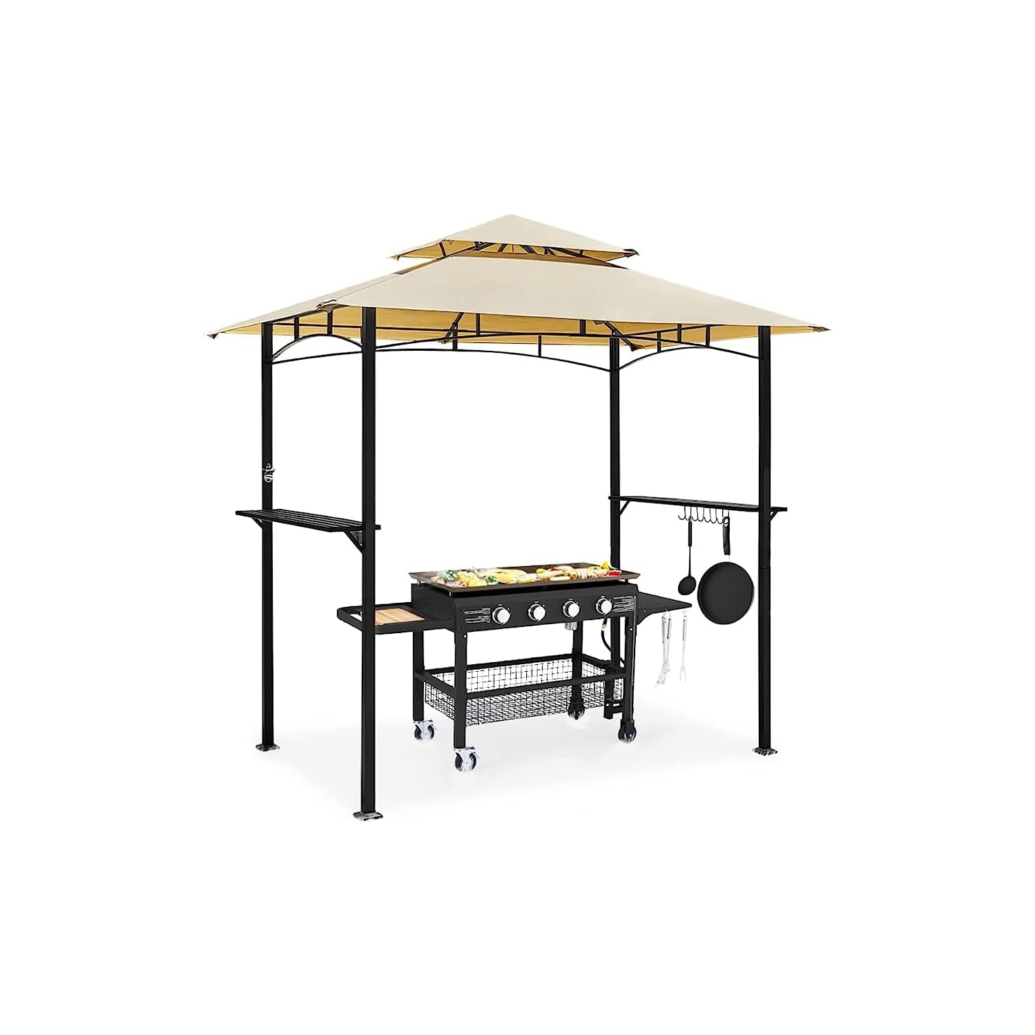 AECOJOY – Auvent extérieur pour barbecue de 8 x 5 pi, auvent pour barbecue extérieur, abri de jardin à 2 niveaux pour patio