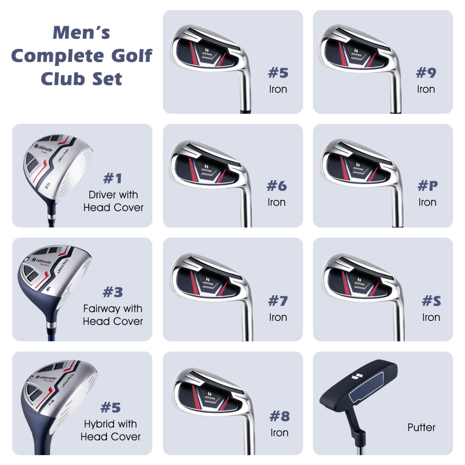 Ultimate Men's Complete Golf Club Set Golf Club Package Set incl 460CC with Rain Hood