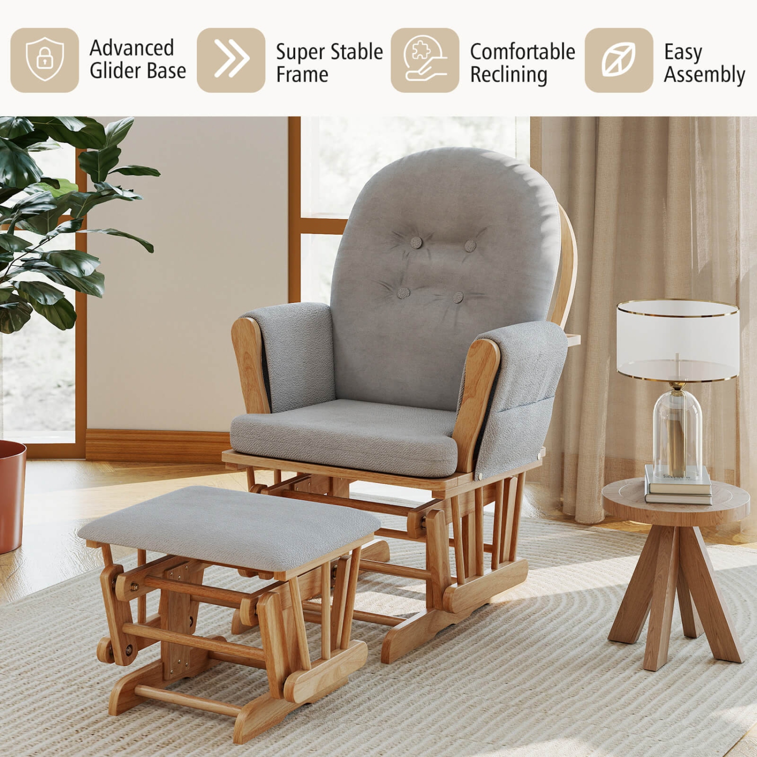 Baby Nursery Relax Rocker Rocking Chair Glider & Ottoman Set w/ Cushion