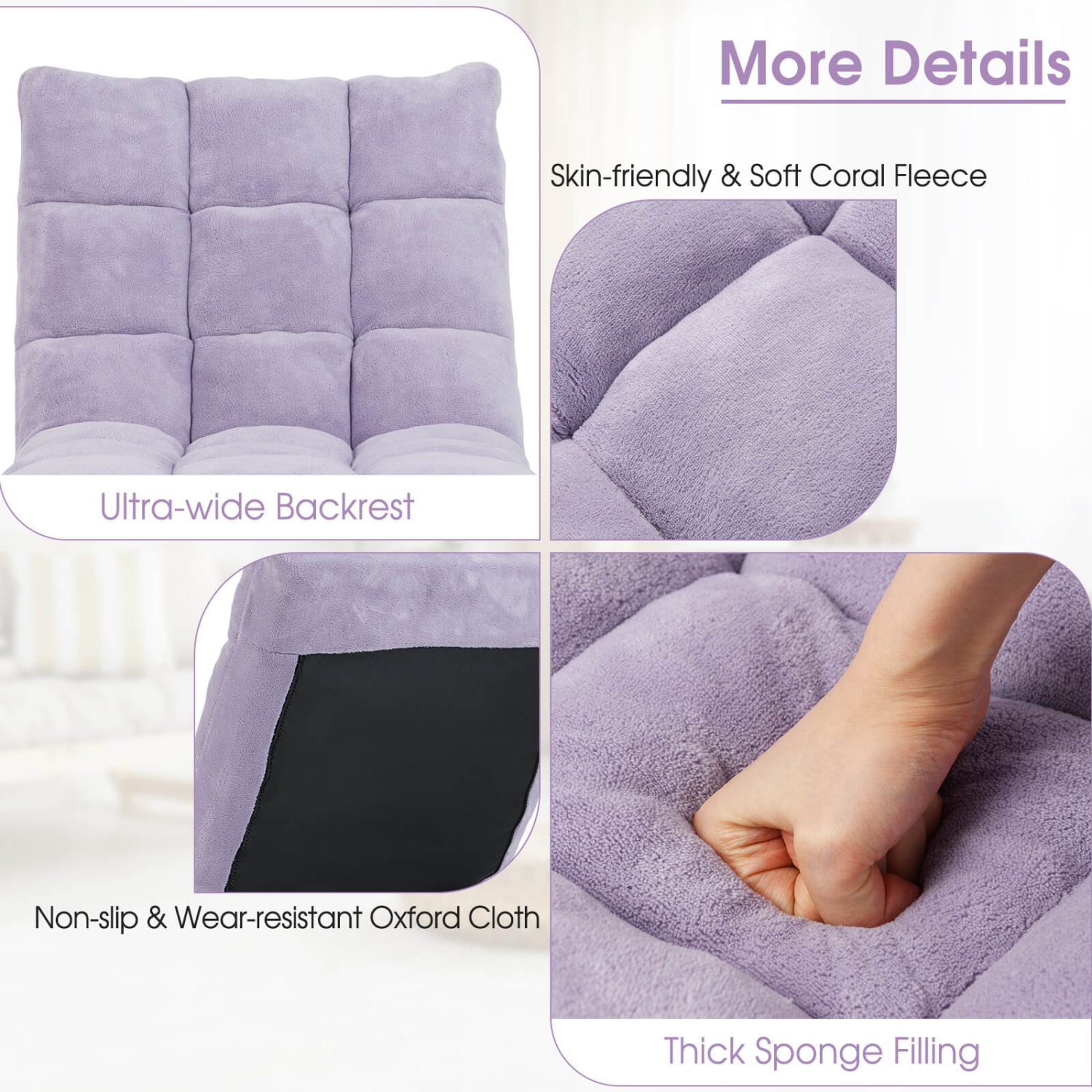 Costway Adjustable 14-Position Floor Chair Folding Lazy Gaming Sofa Chair Cushioned New