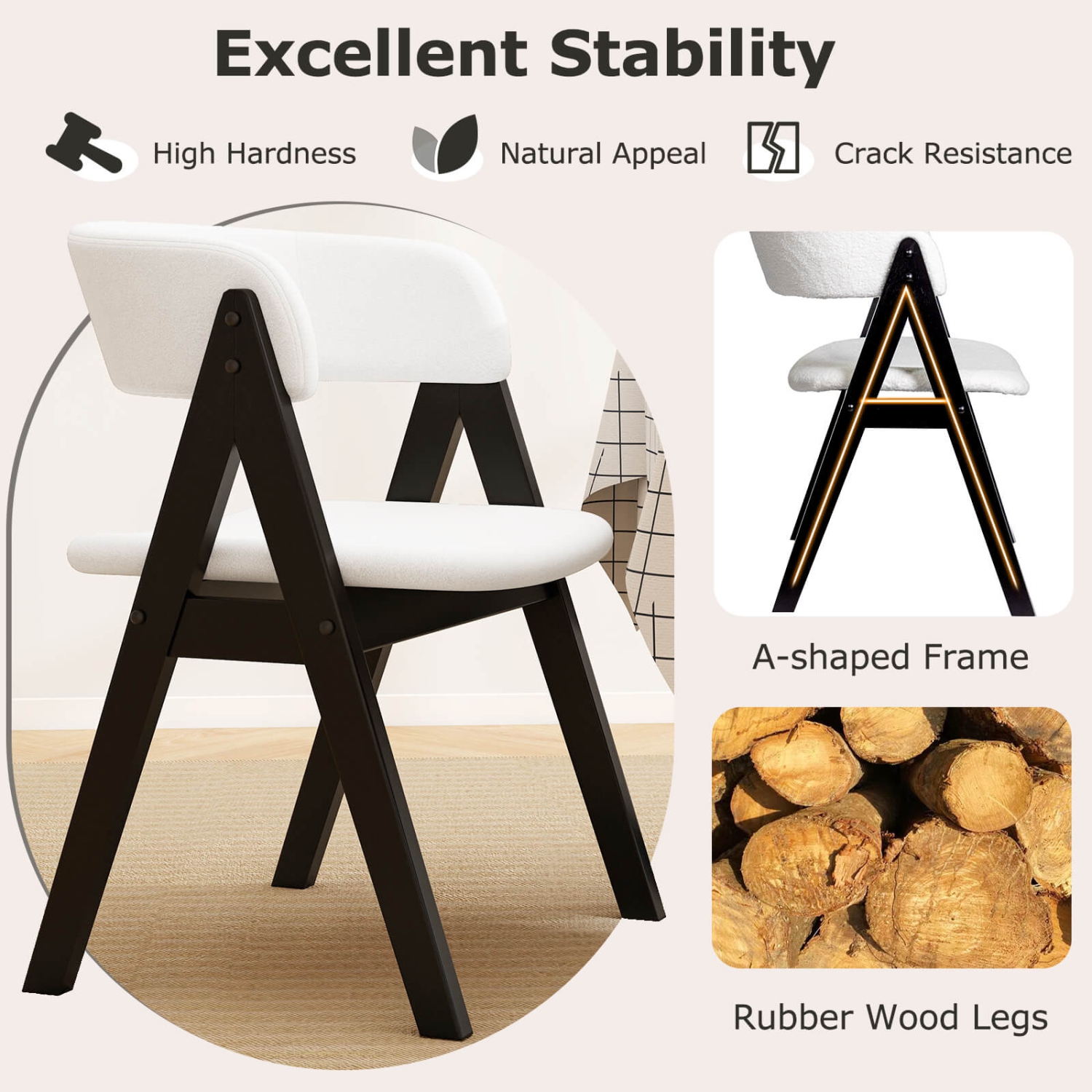 Costway Dining Chairs Set of 2/4 Mid-Century Upholstered Kitchen Armchairs with Padded Seat Black/Brown