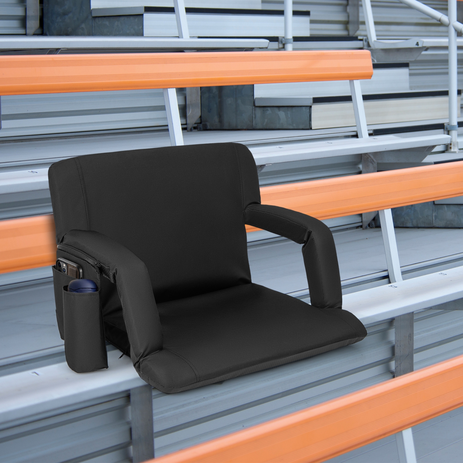 Siège de stade 1 PCS de Costway pour chaise Bleachers avec soutien dorsal à 6 positions réglables, noir