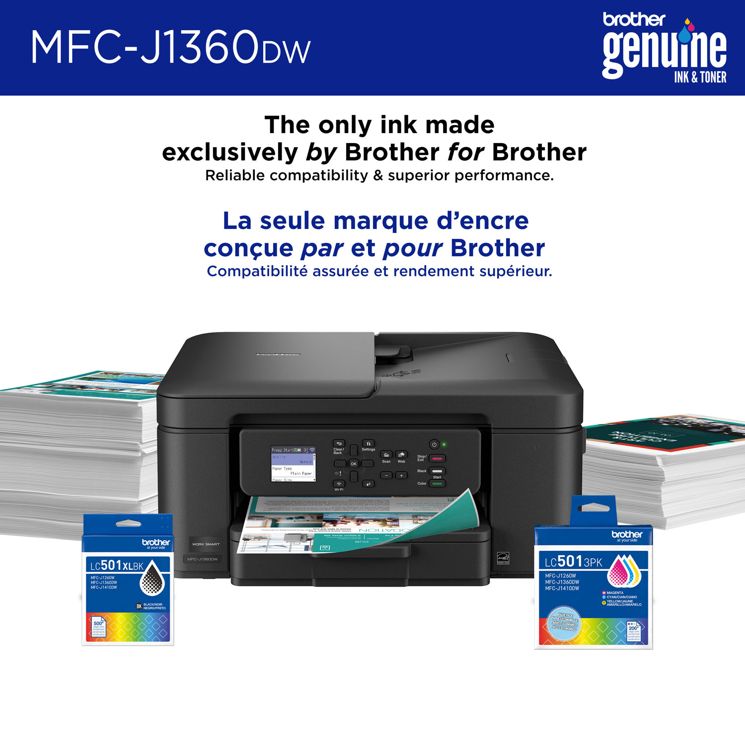 Imprimante à jet d'encre tout-en-un couleur sans fil MFC-J1360DW de Brother