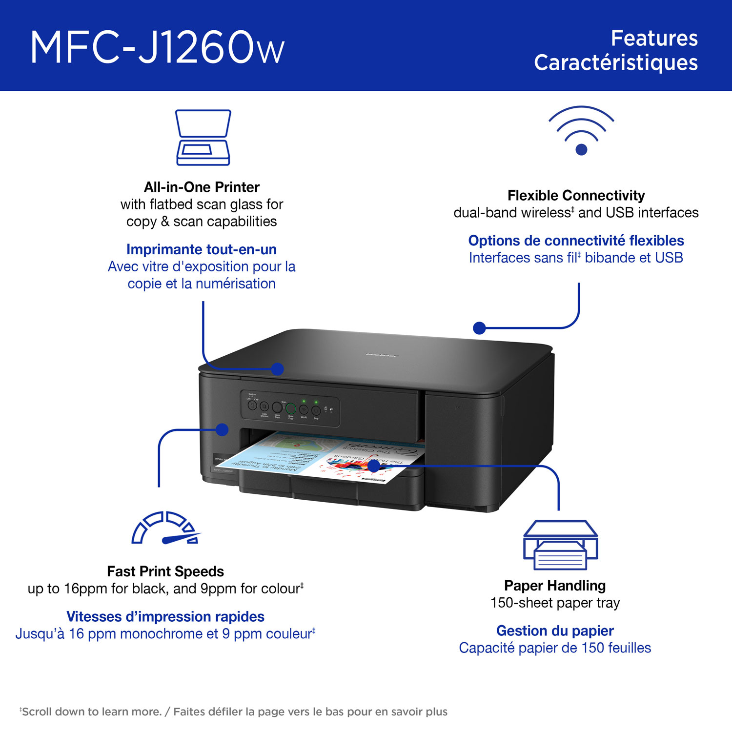 Imprimante à jet d'encre tout-en-un couleur sans fil MFC-J1260W de Brother