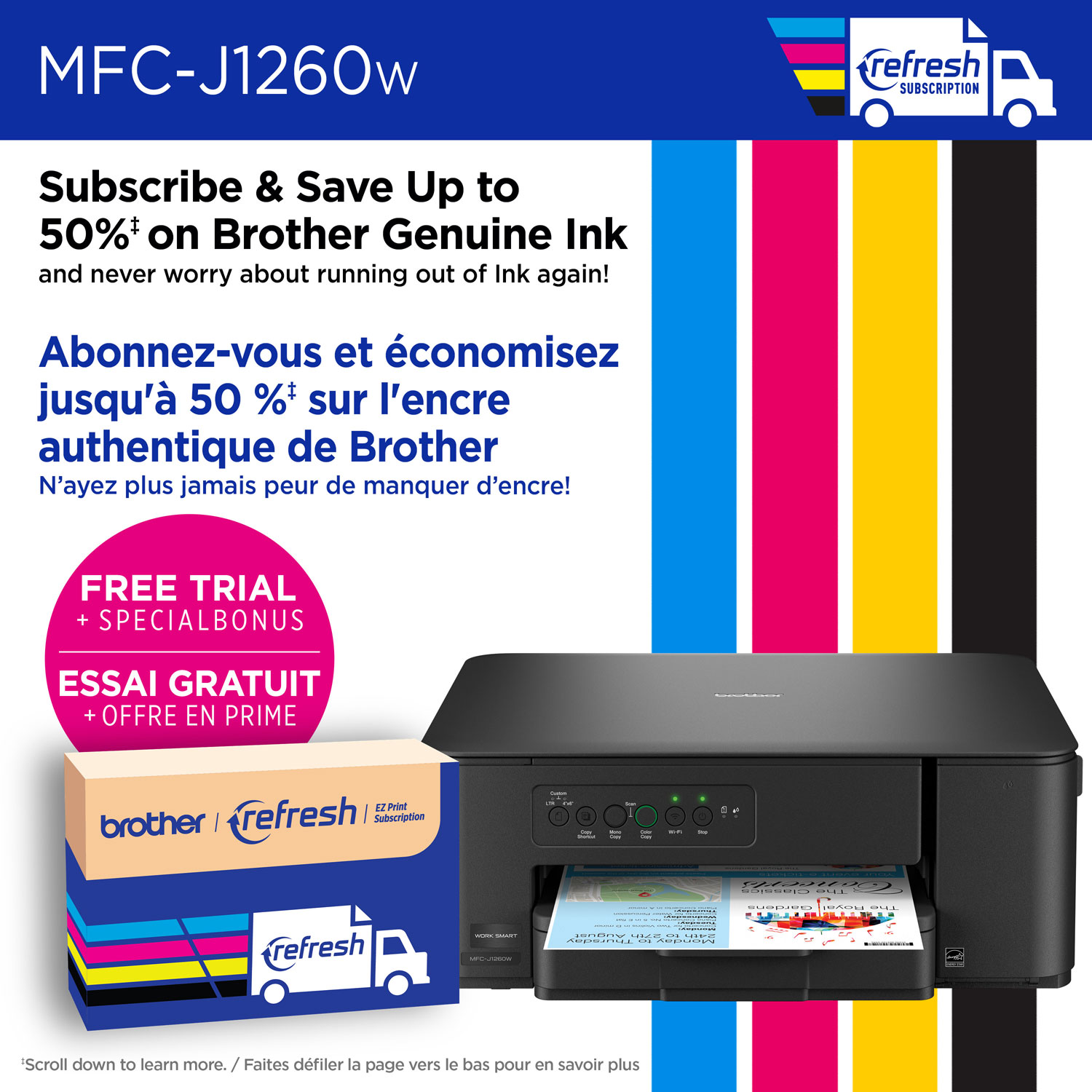 Imprimante à jet d'encre tout-en-un couleur sans fil MFC-J1260W de Brother
