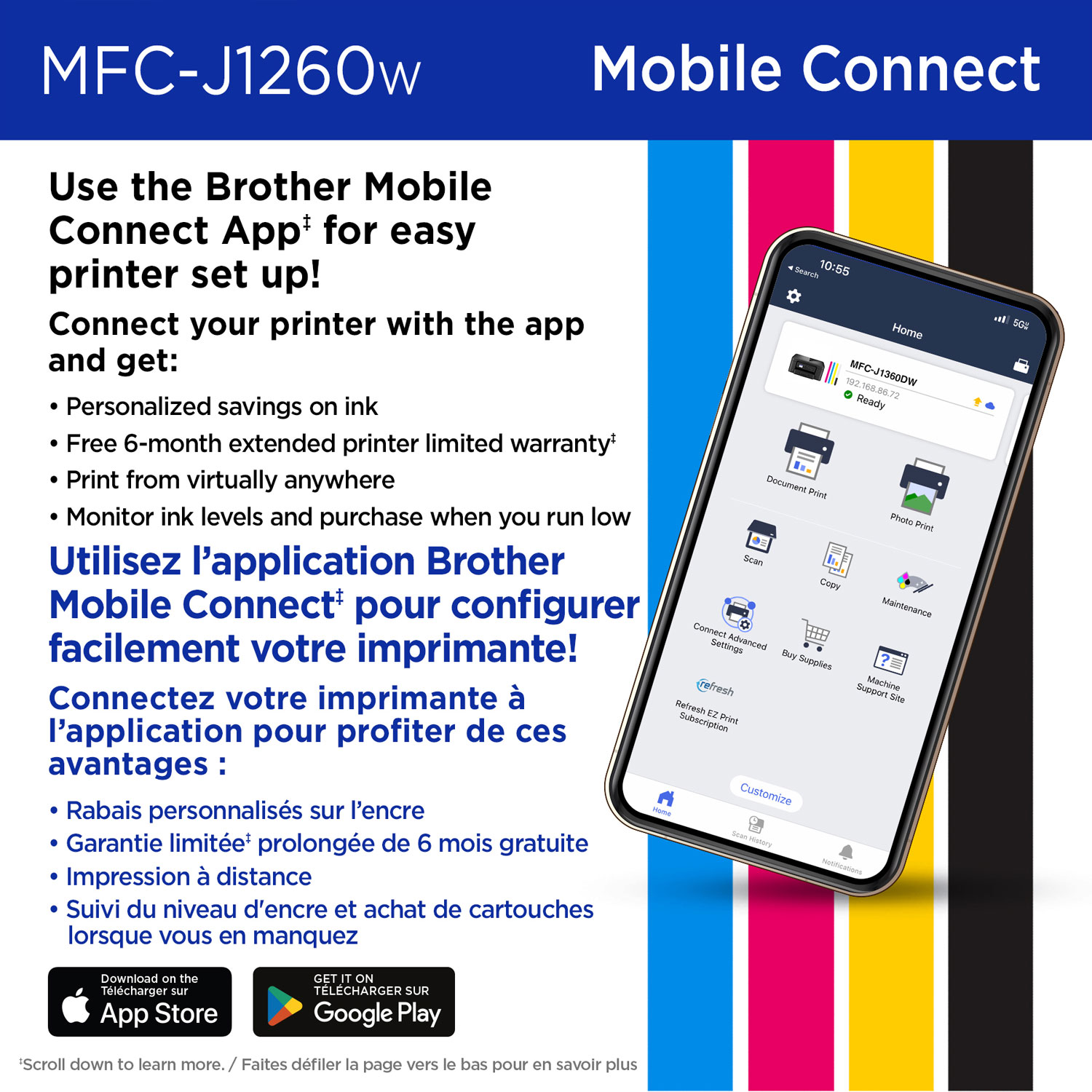 Imprimante à jet d'encre tout-en-un couleur sans fil MFC-J1260W de Brother