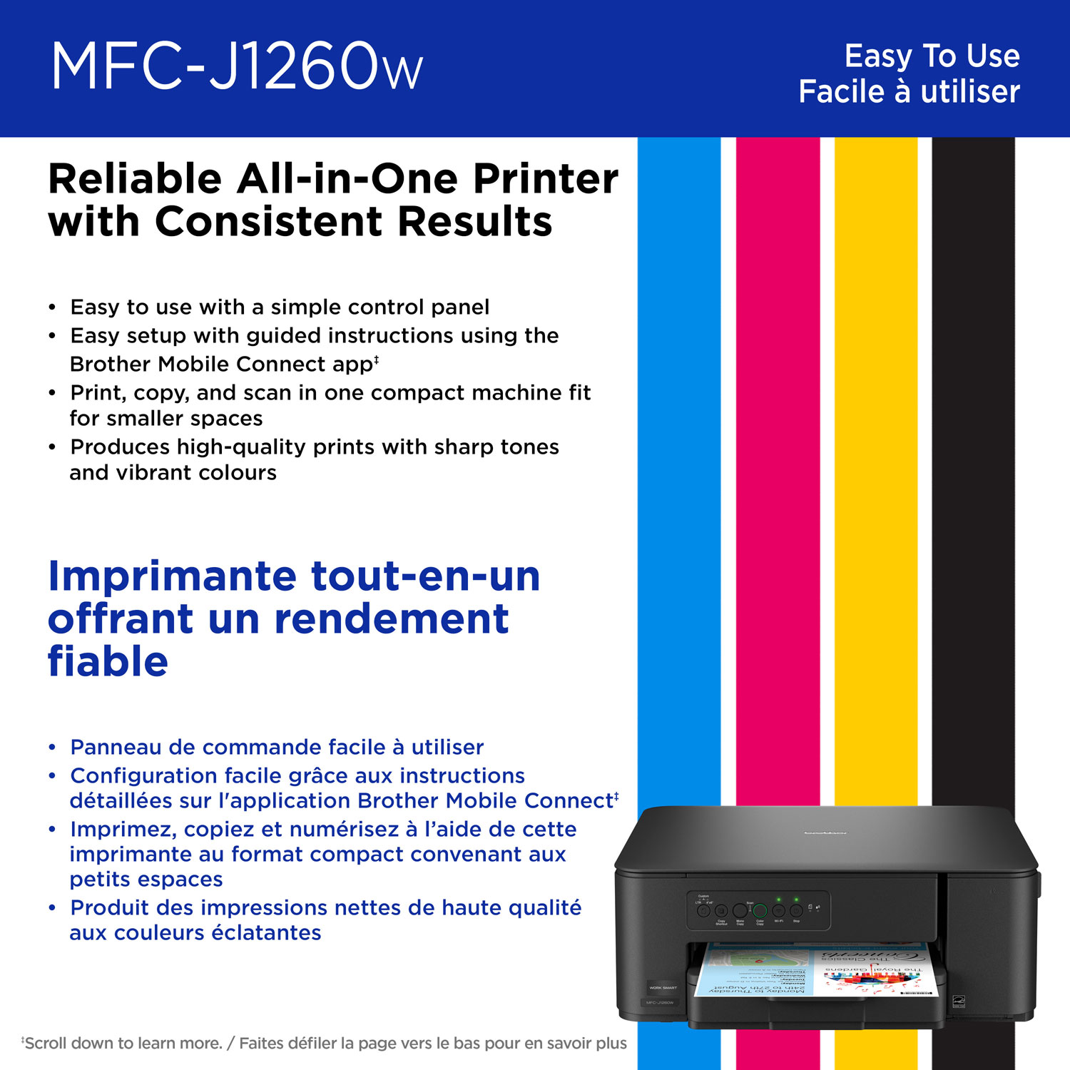 Imprimante à jet d'encre tout-en-un couleur sans fil MFC-J1260W de Brother