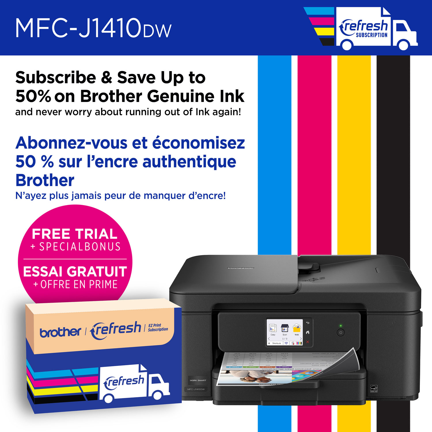 Imprimante à jet d'encre tout-en-un couleur sans fil MFC-J1410DW de Brother