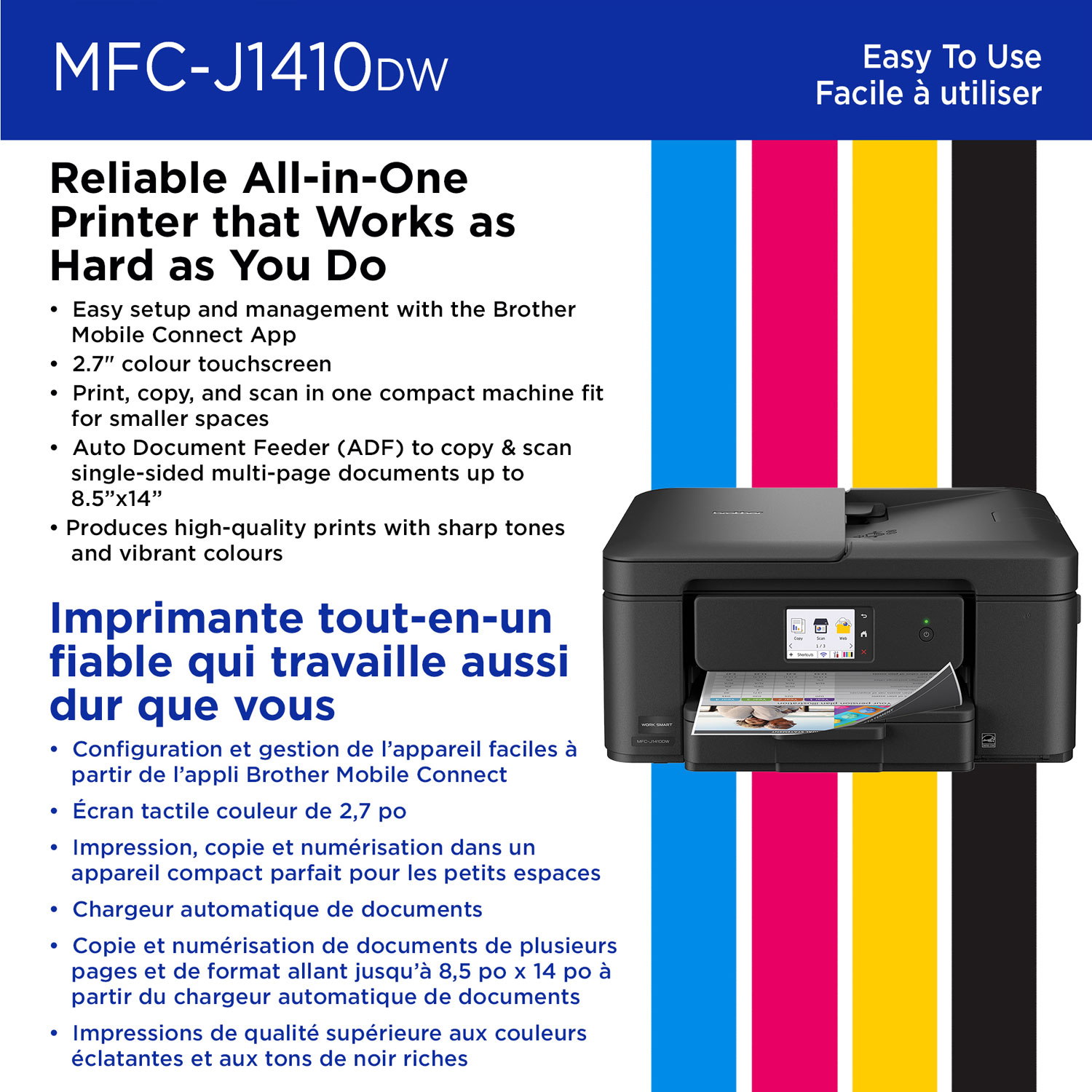 Imprimante à jet d'encre tout-en-un couleur sans fil MFC-J1410DW de Brother