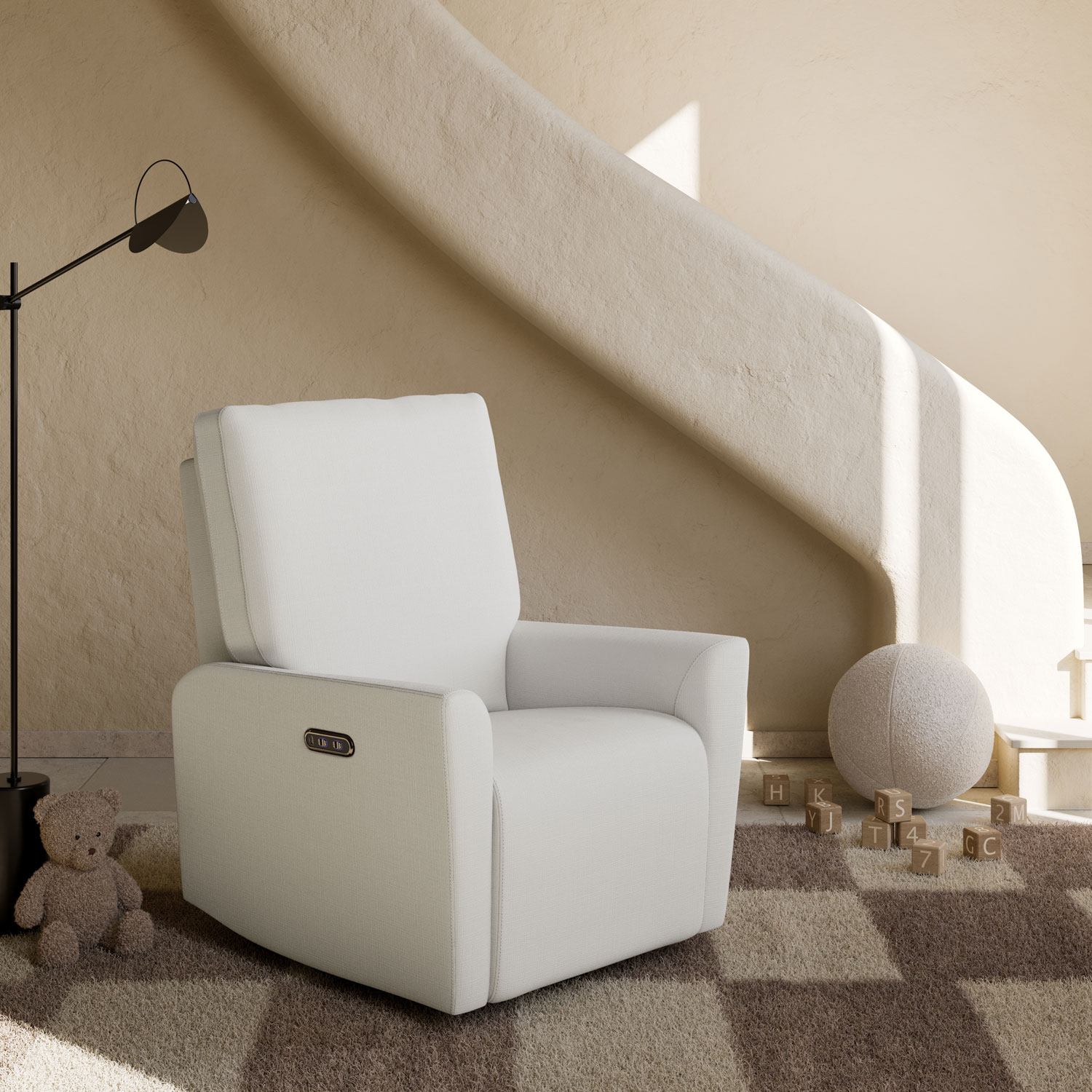 Storkcraft Santorini Deluxe Nursery Power Recliner Swivel Glider with USB Charging Port - Ivory Basketweave