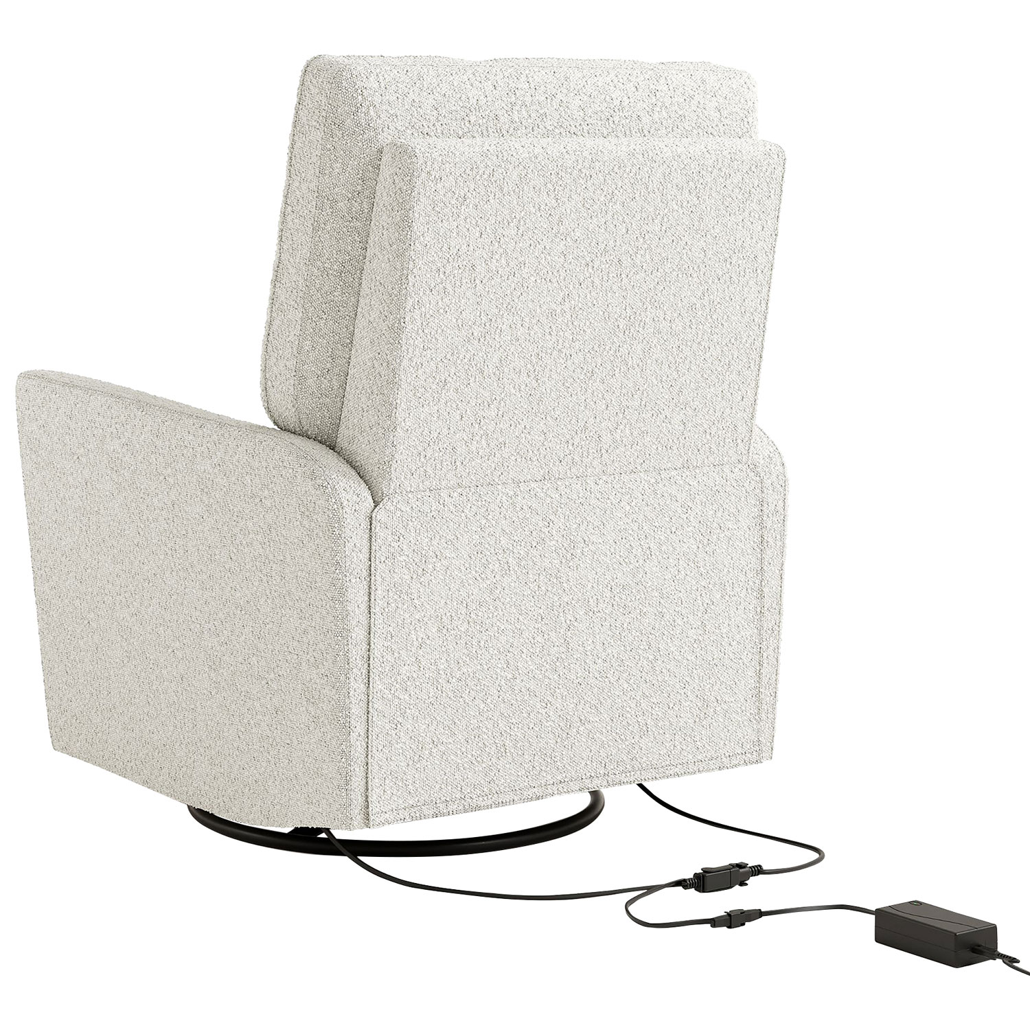 Fauteuil coulissant pivotant inclinable électrique de luxe Santorini pour chambre d'enfant de Storkcraft avec port de chargement USB - Bouclé ivoire