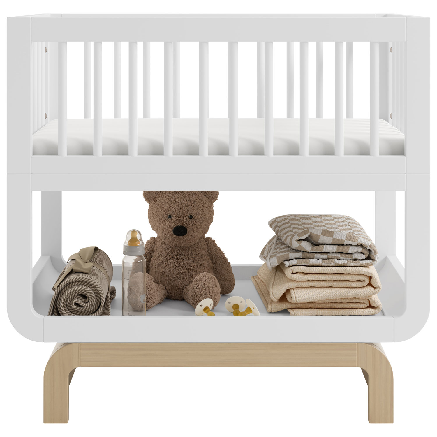 Storkcraft Santorini Deluxe 3-in1 Convertible Bassinet - White with Driftwood