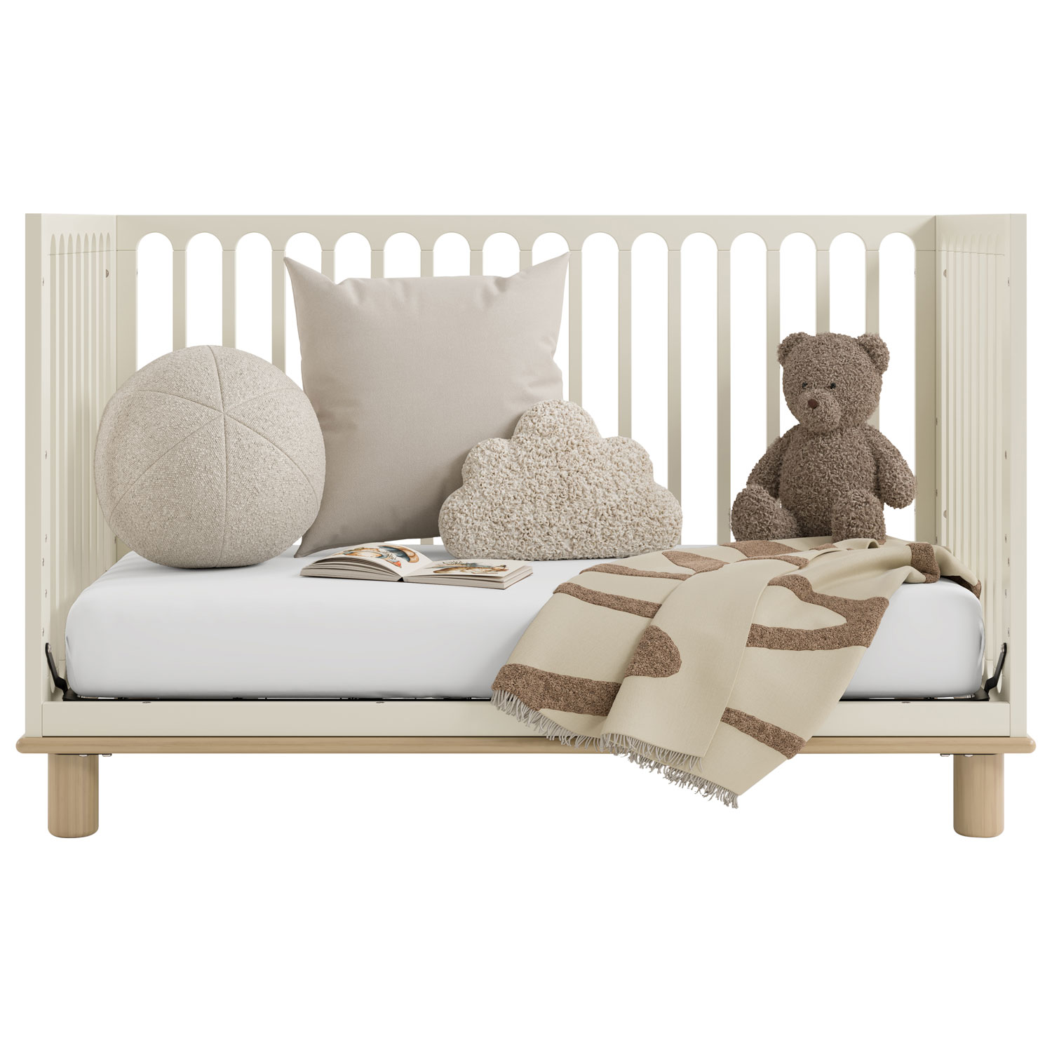 Storkcraft Sicily Deluxe 3-In-1 Convertible Crib with Drawer- Frosted Oat with Driftwood