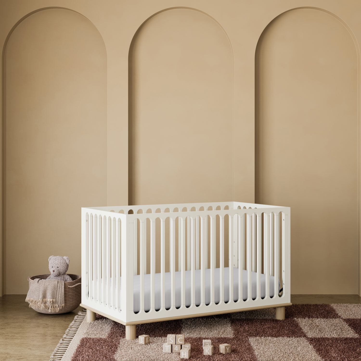 Storkcraft Sicily Deluxe 3-In-1 Convertible Crib with Drawer- Frosted Oat with Driftwood