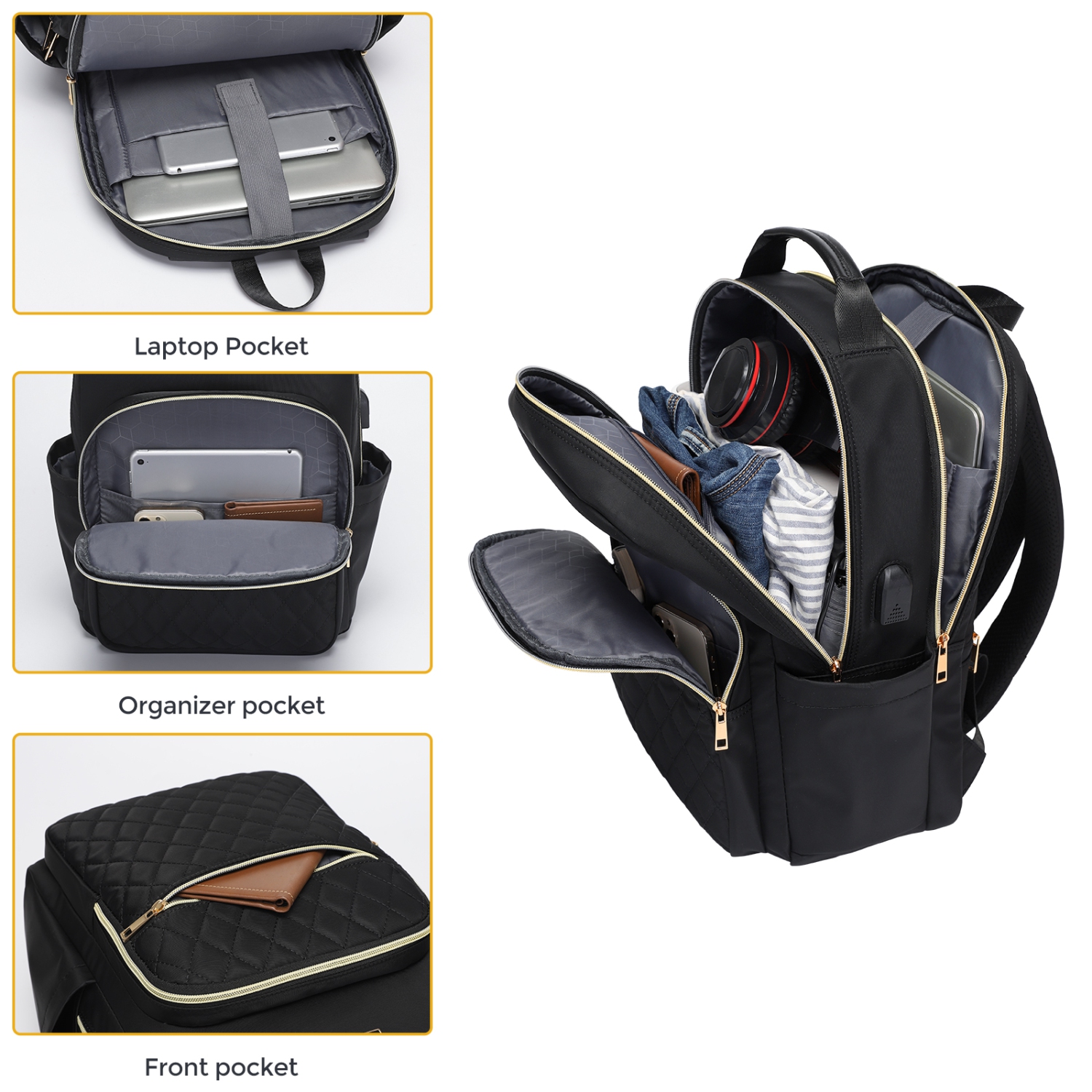 Meidale 15,6&nbsp;po – Sac à dos de travail matelassé pour ordinateur portable sac à dos enseignant avec port de chargement USB |Sac à dos de voyage