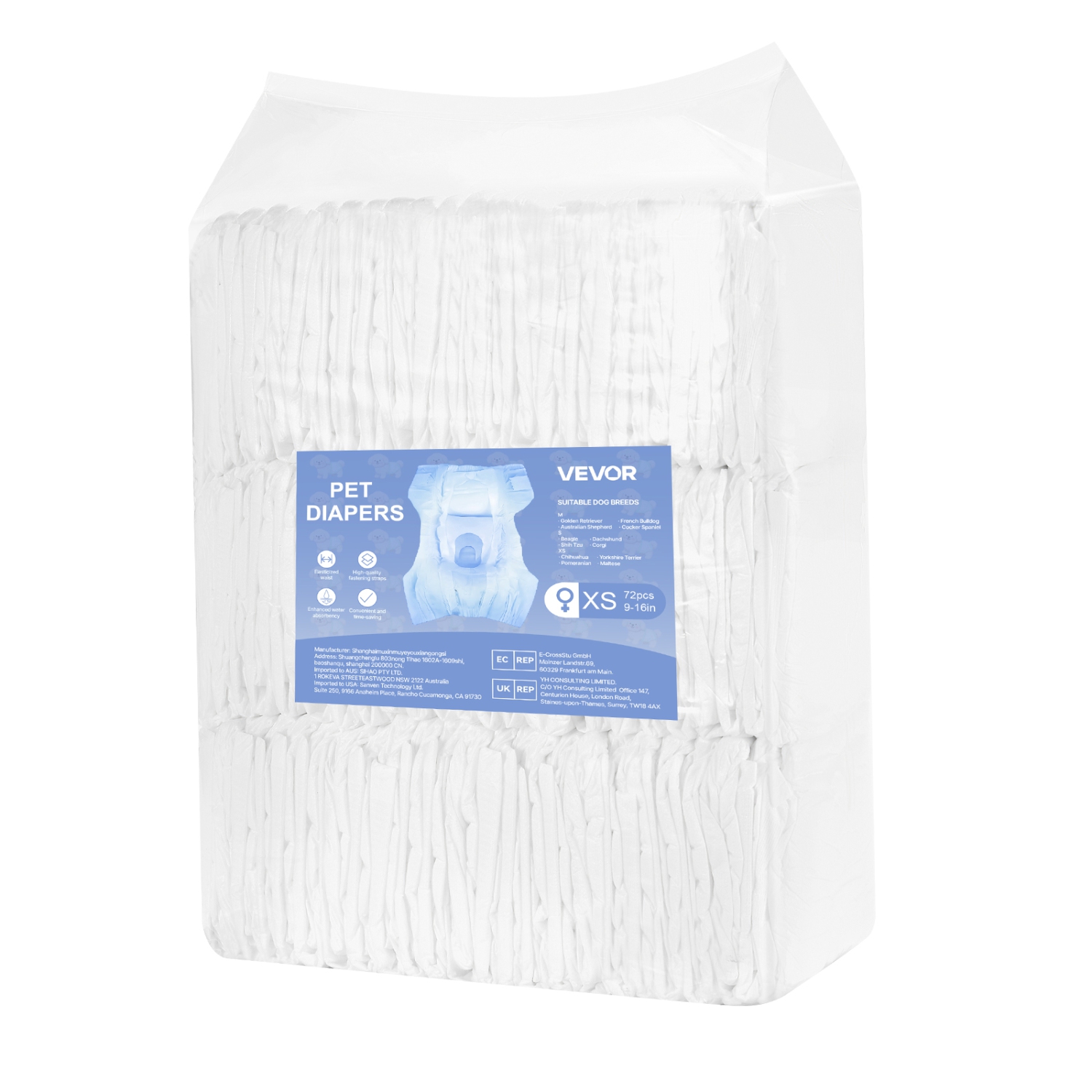 VEVOR 144 Count Disposable Dog Diapers, Super Absorbent Female Dog Diapers, 360° Leak-Proof Female Doggy Pet Diaper with Wetness Indicator for Heat