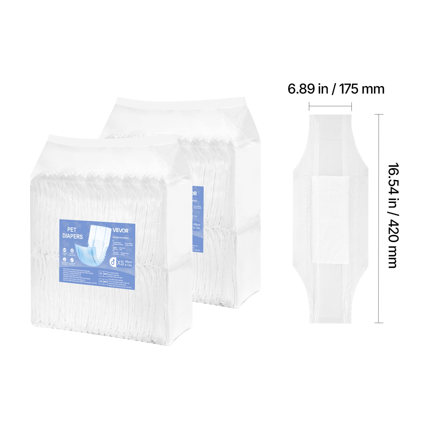 VEVOR 96 Count Disposable Male Dog Diapers, Super Absorbent Male Dog Wraps, 360 ° Leak-Proof Belly Bands with Wetness Indicator for Doggies in Heat,