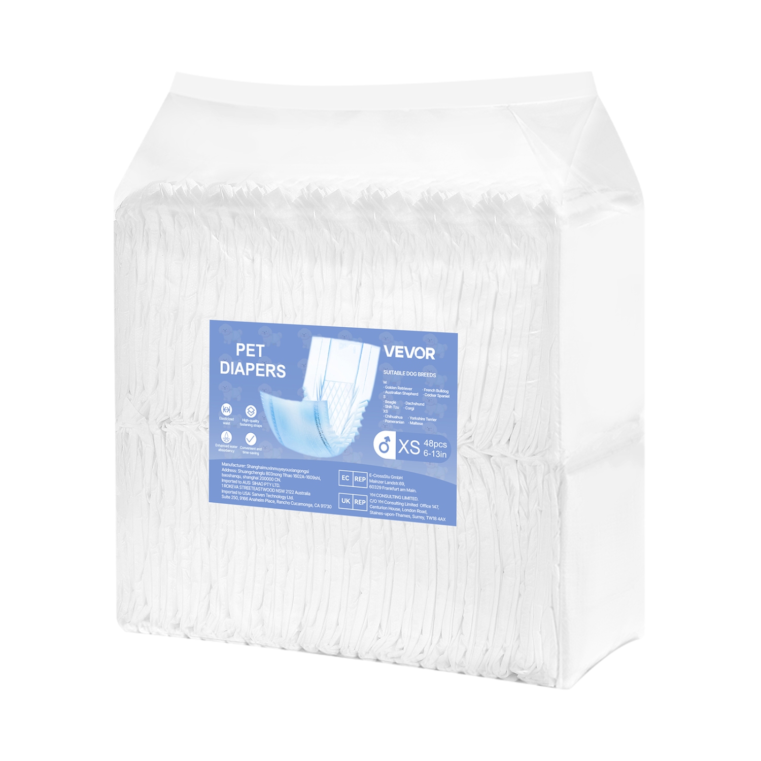 VEVOR 96 Count Disposable Male Dog Diapers, Super Absorbent Male Dog Wraps, 360 ° Leak-Proof Belly Bands with Wetness Indicator for Doggies in Heat,