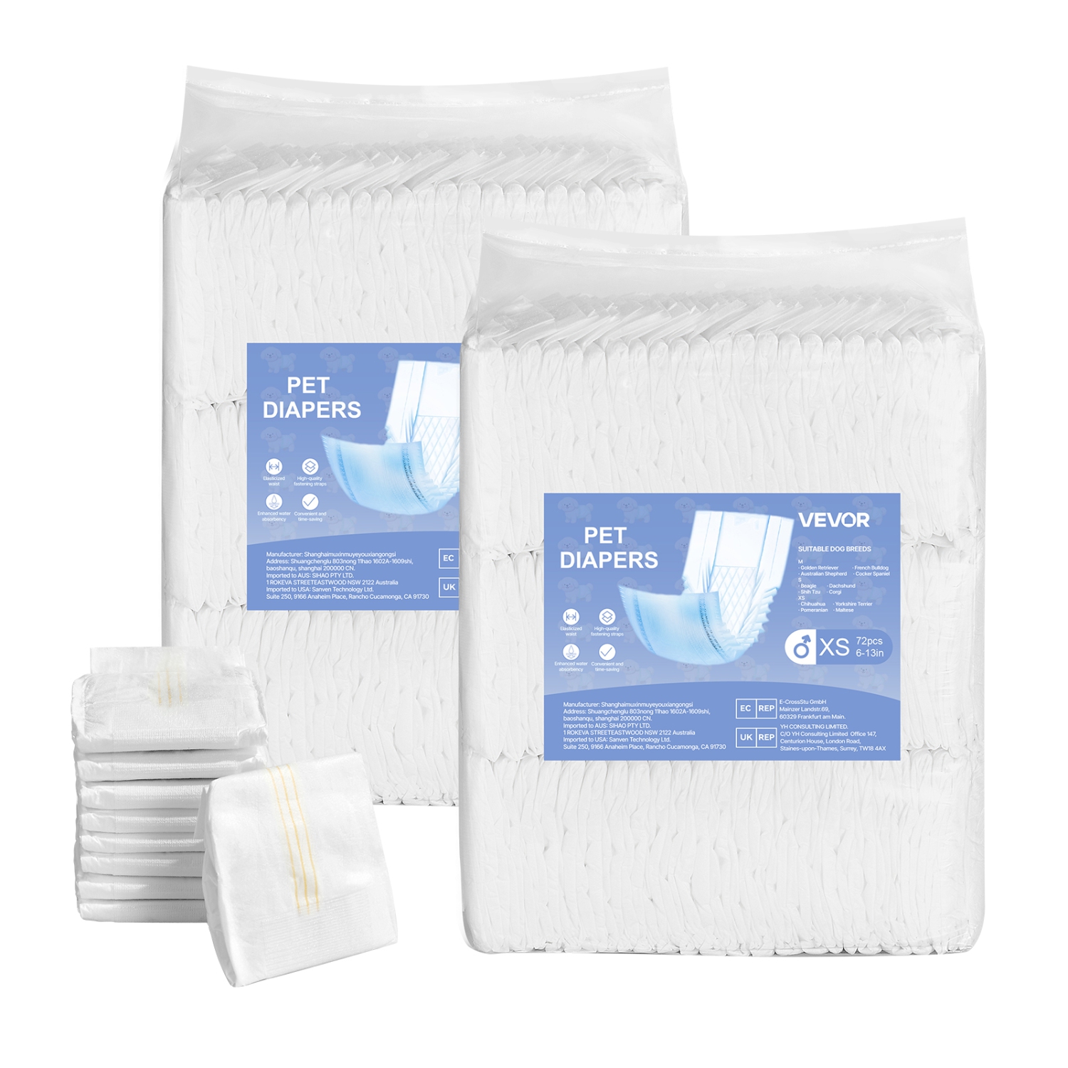 VEVOR 144 Count Disposable Male Dog Diapers, Super Absorbent Male Dog Wraps, 360 ° Leak-Proof Belly Bands with Wetness Indicator for Doggies in Heat,