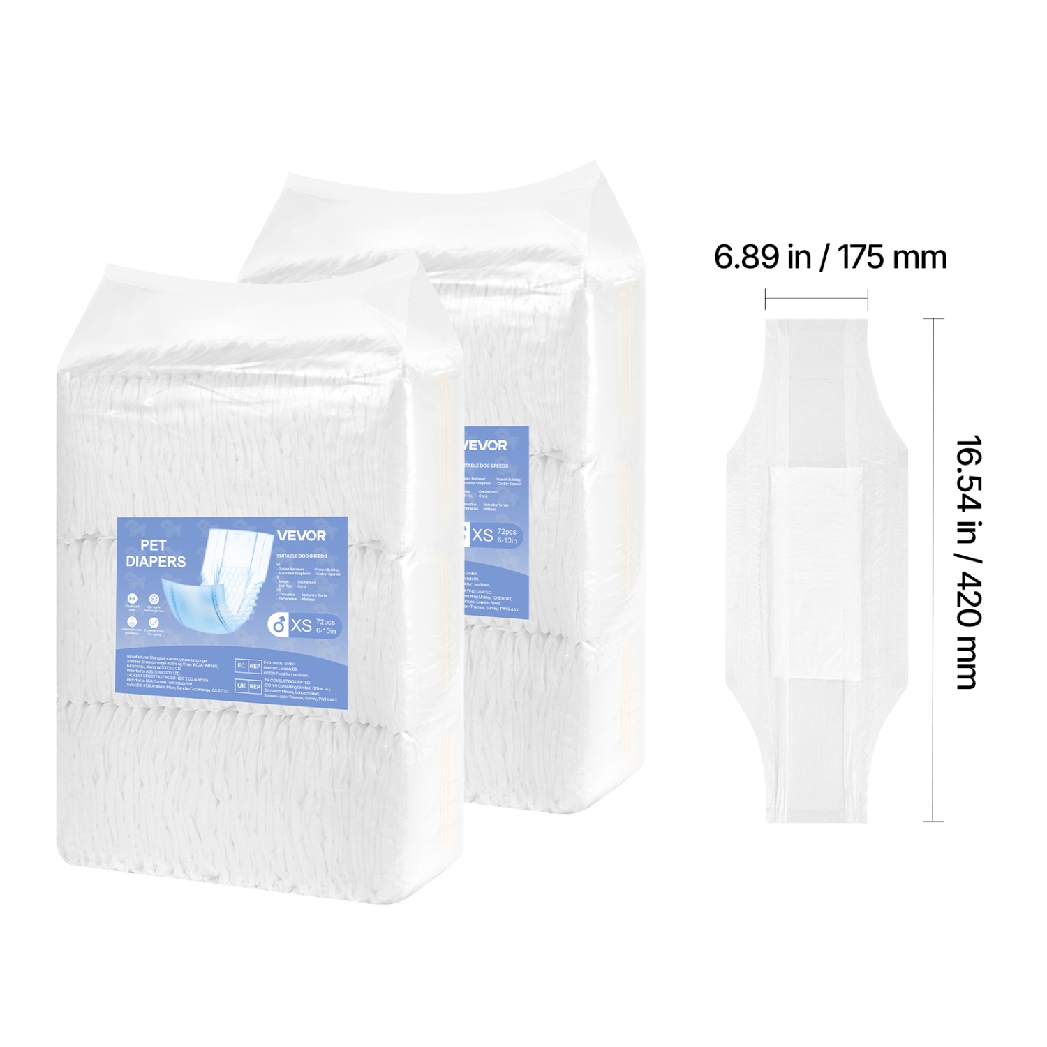 VEVOR 144 Count Disposable Male Dog Diapers, Super Absorbent Male Dog Wraps, 360 ° Leak-Proof Belly Bands with Wetness Indicator for Doggies in Heat,