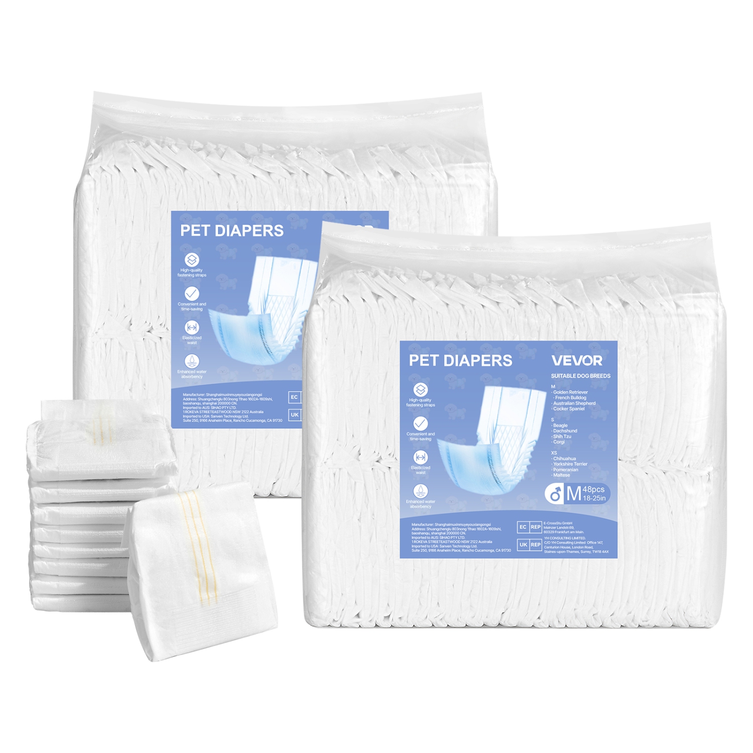 VEVOR 96 Count Disposable Male Dog Diapers, Super Absorbent Male Dog Wraps, 360 ° Leak-Proof Belly Bands with Wetness Indicator for Doggies in Heat,