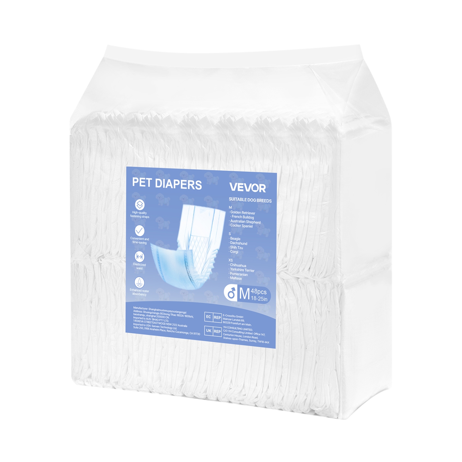 VEVOR 96 Count Disposable Male Dog Diapers, Super Absorbent Male Dog Wraps, 360 ° Leak-Proof Belly Bands with Wetness Indicator for Doggies in Heat,