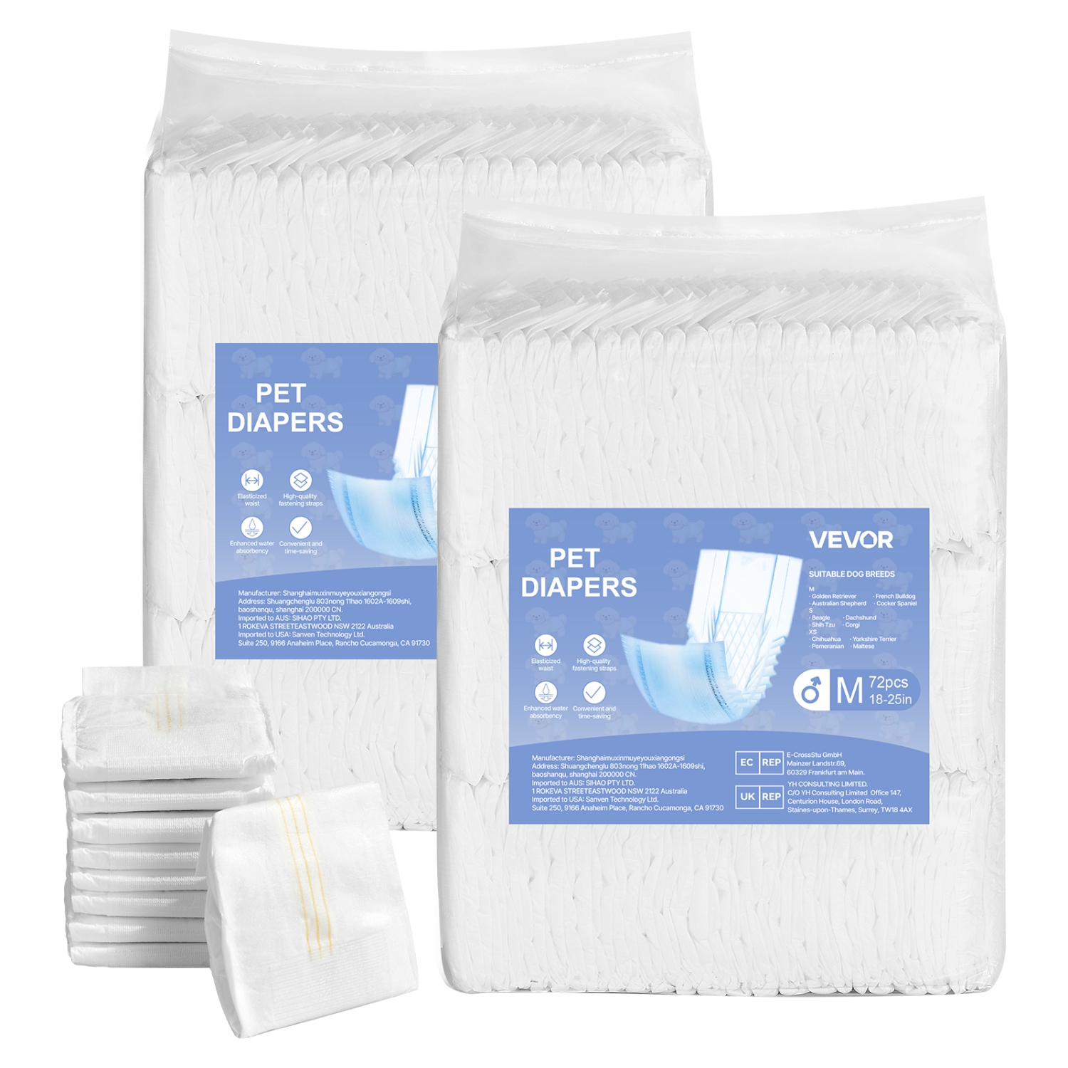 VEVOR 144 Count Disposable Male Dog Diapers, Super Absorbent Male Dog Wraps, 360 ° Leak-Proof Belly Bands with Wetness Indicator for Doggies in Heat,