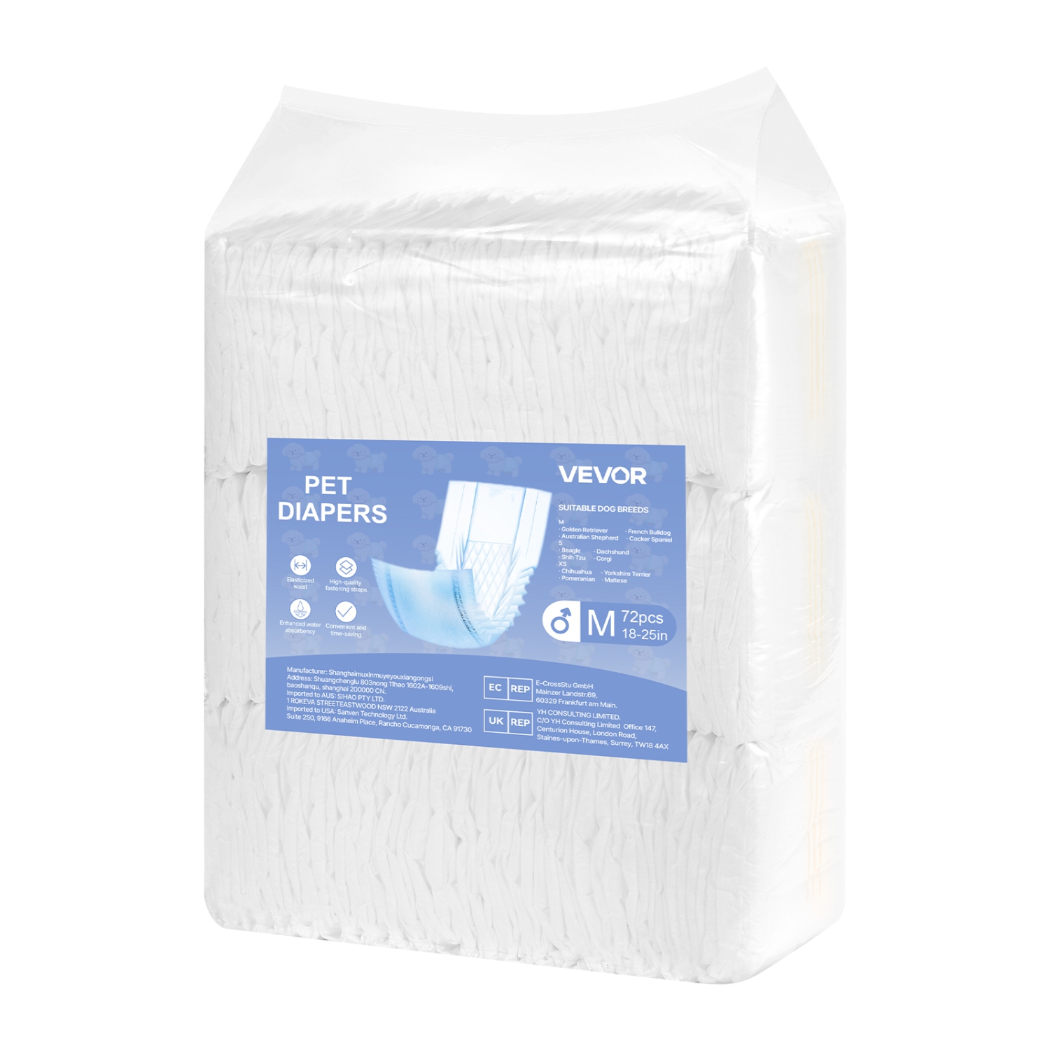 VEVOR 144 Count Disposable Male Dog Diapers, Super Absorbent Male Dog Wraps, 360 ° Leak-Proof Belly Bands with Wetness Indicator for Doggies in Heat,