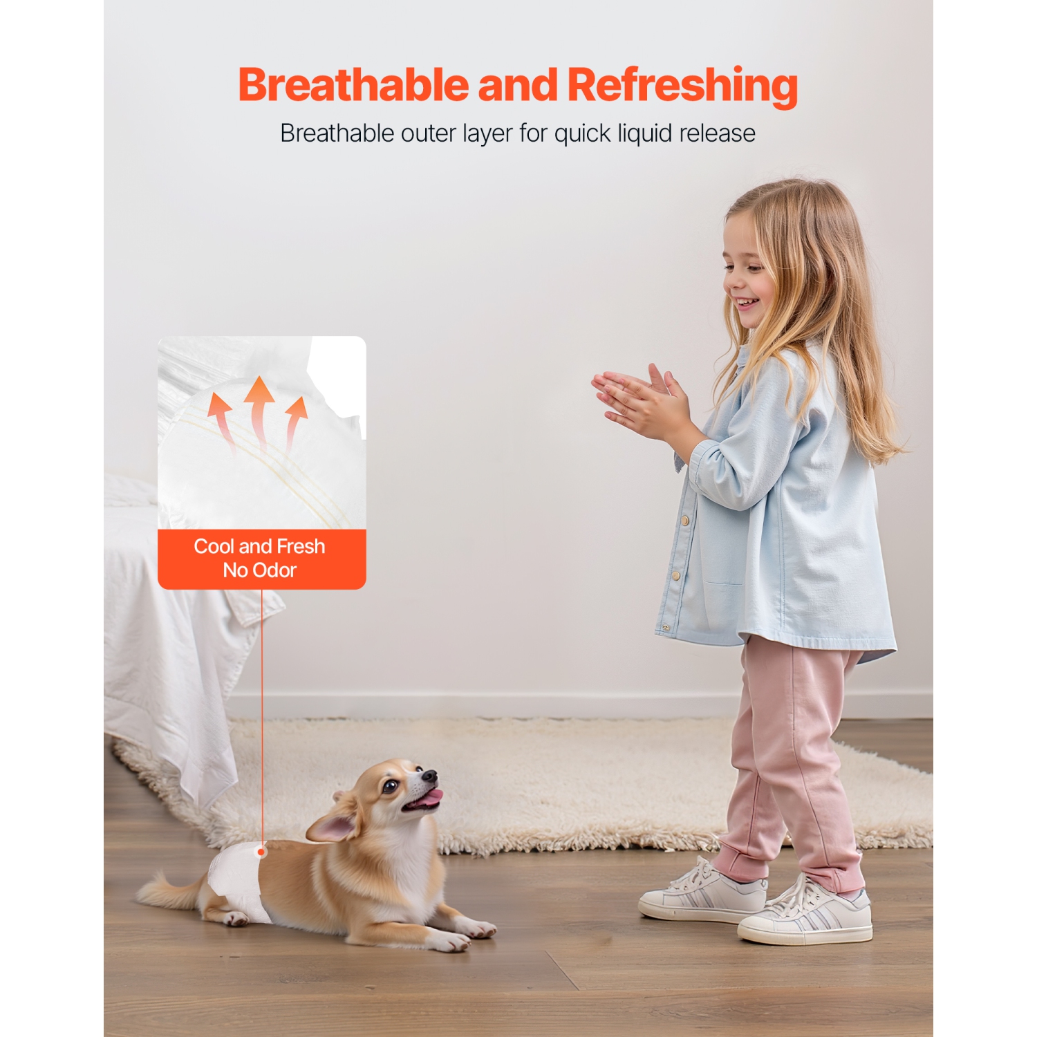 VEVOR 96 Count Disposable Dog Diapers, Super Absorbent Female Dog Diapers, 360° Leak-Proof Female Doggy Pet Diaper with Wetness Indicator for Heat