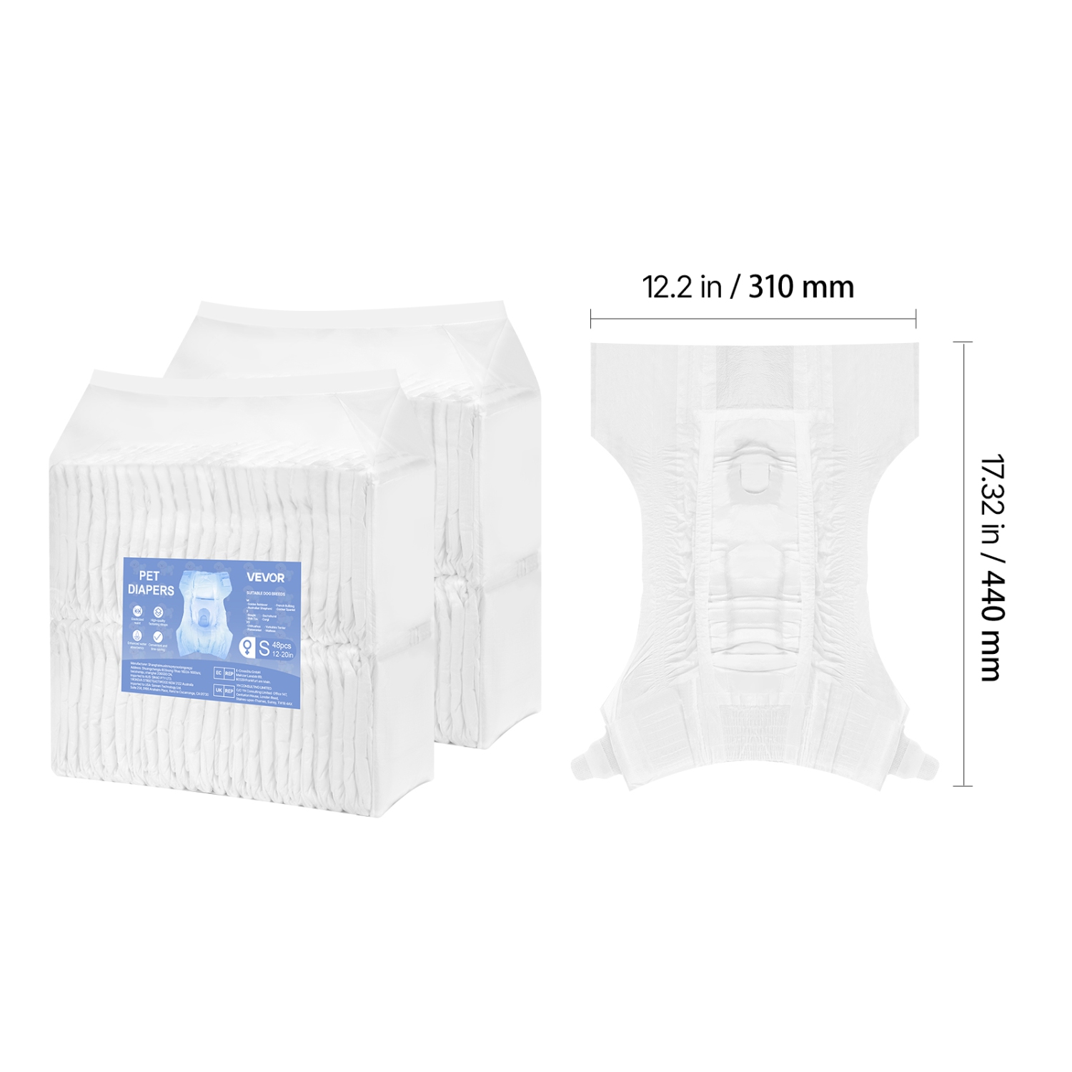 VEVOR 96 Count Disposable Dog Diapers,Super Absorbent Female Dog Diapers,360° Leak-Proof Female Doggy Pet Diaper with Wetness Indicator for Heat