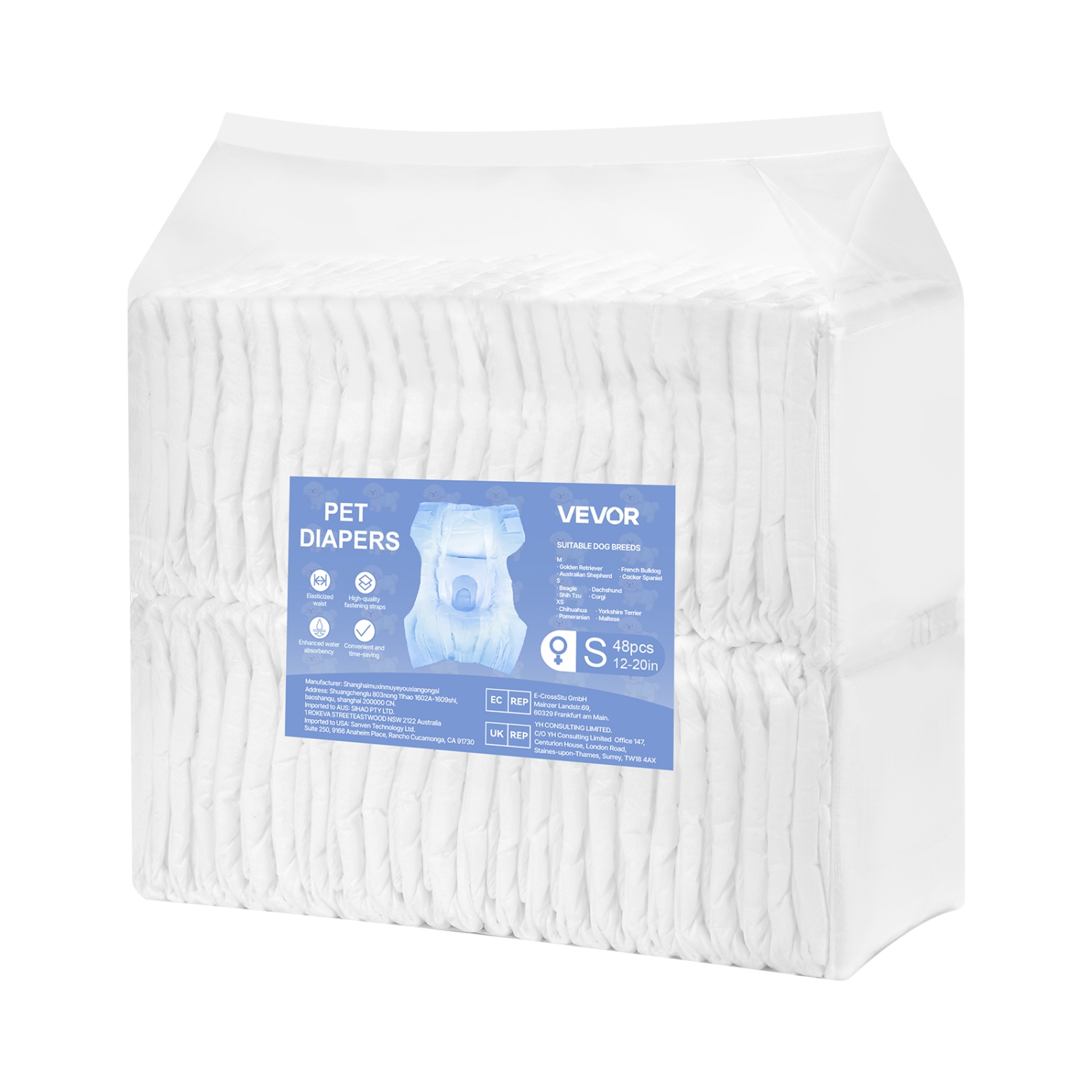 VEVOR 96 Count Disposable Dog Diapers,Super Absorbent Female Dog Diapers,360° Leak-Proof Female Doggy Pet Diaper with Wetness Indicator for Heat