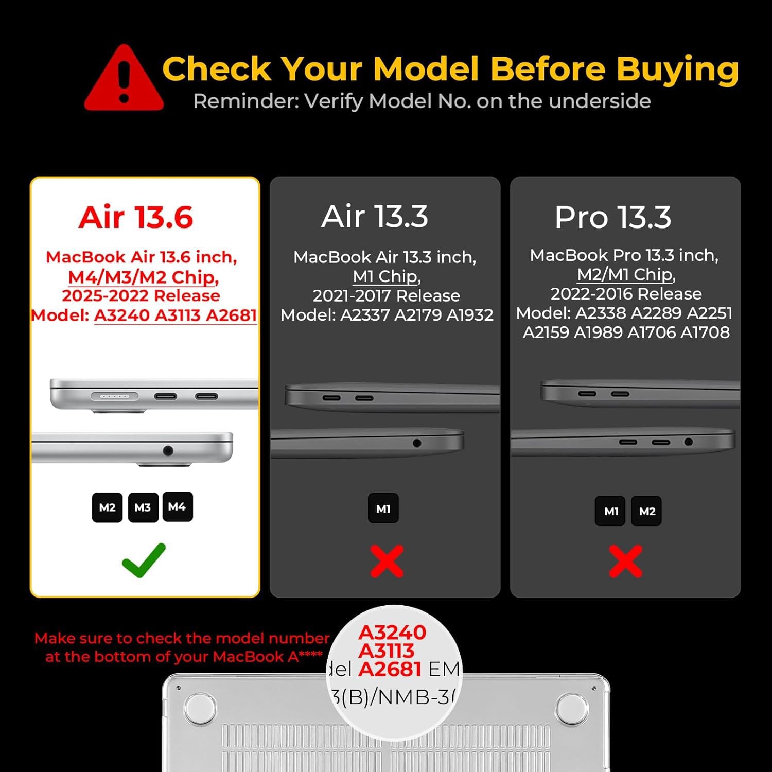 Crystal Clear Case Compatible with MacBook Air 13 inch M4 M3 M2 2025-2022 A3240 A3113 A2681, 13.6" Hard Case Cover & TPU Keyboard Skin & Screen