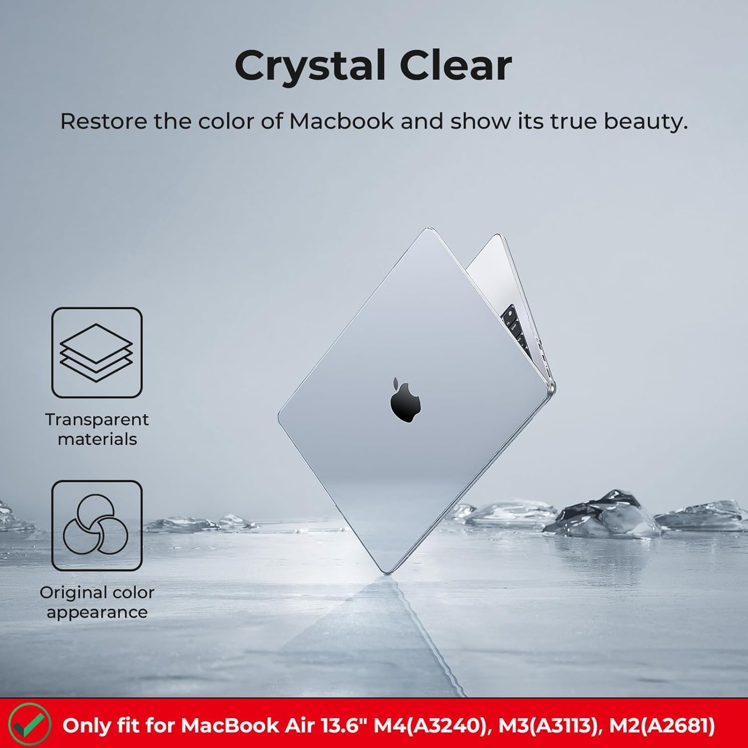 Crystal Clear Case Compatible with MacBook Air 13 inch M4 M3 M2 2025-2022 A3240 A3113 A2681, 13.6" Hard Case Cover & TPU Keyboard Skin & Screen