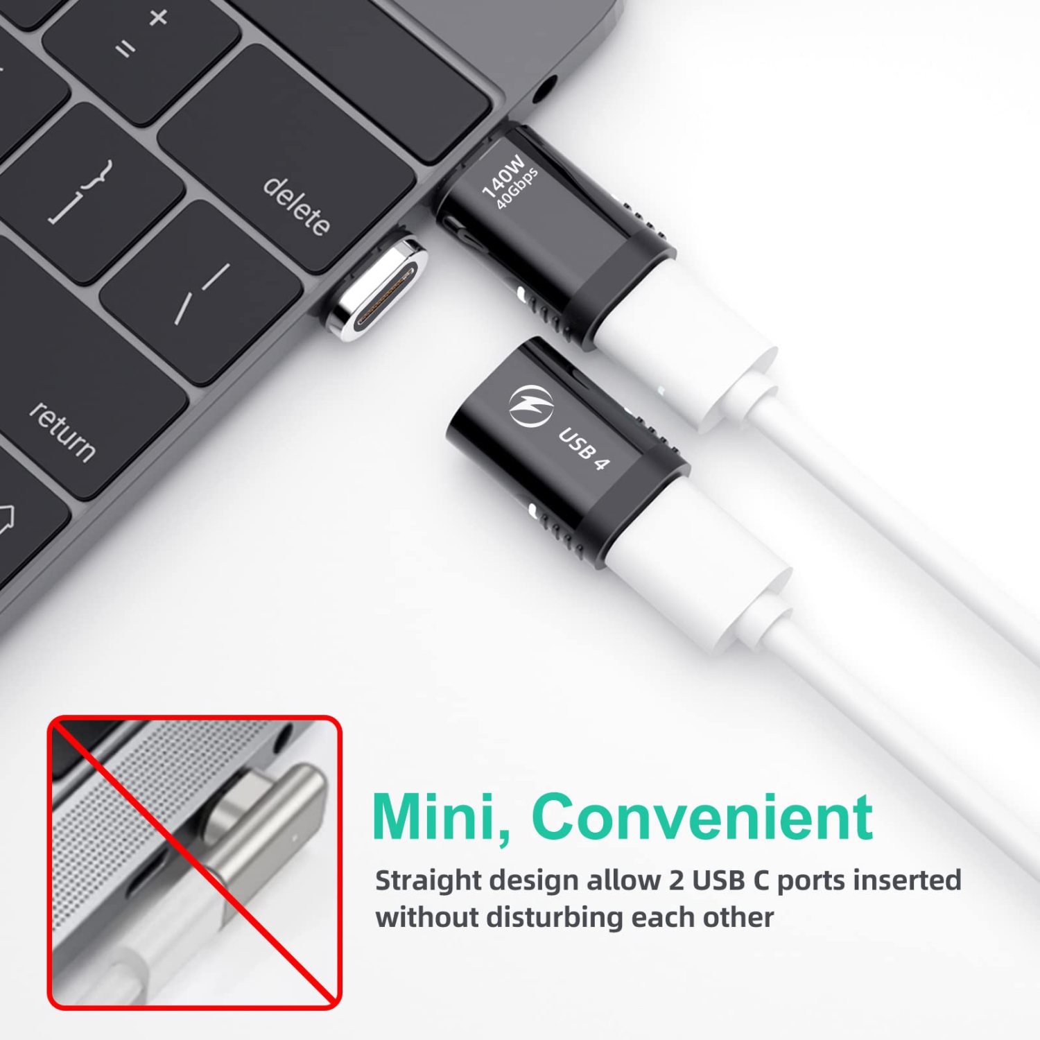140W Magnetic USB C Adapter 2Pack, Straight USB 4 Magnetic Connector 40Gbps USB C Adapter Support 8K 60Hz Video Display for Thunderboard 4/3 MacBook