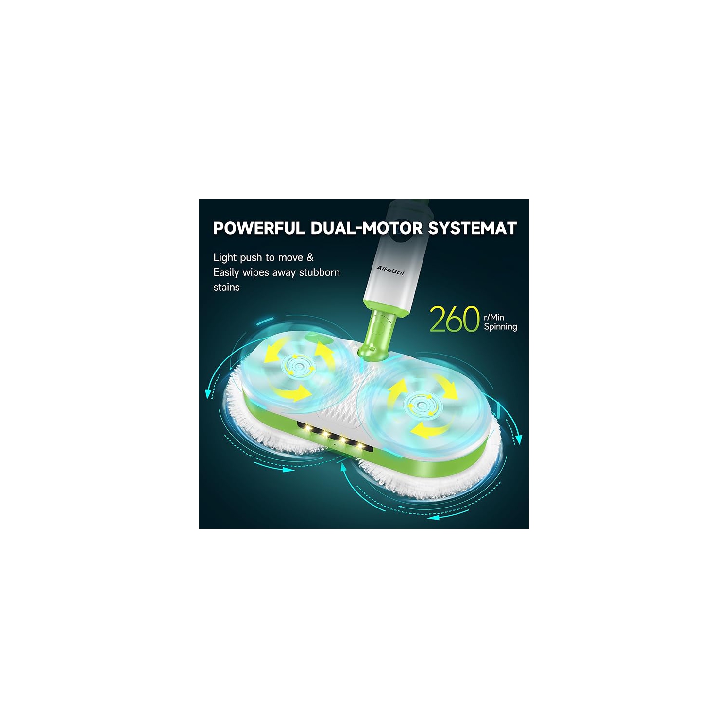 AlfaBot Cordless Electric Mop for Floor Cleaning, Dual Spin Mop with LED Headlight/Water Spray/Self-Propelled,Clean up to 2700 ft²,Rechargeable